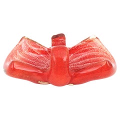 Murano Barovier Toso Orange Art Glass Bowl with Silver Flecks, 1950s