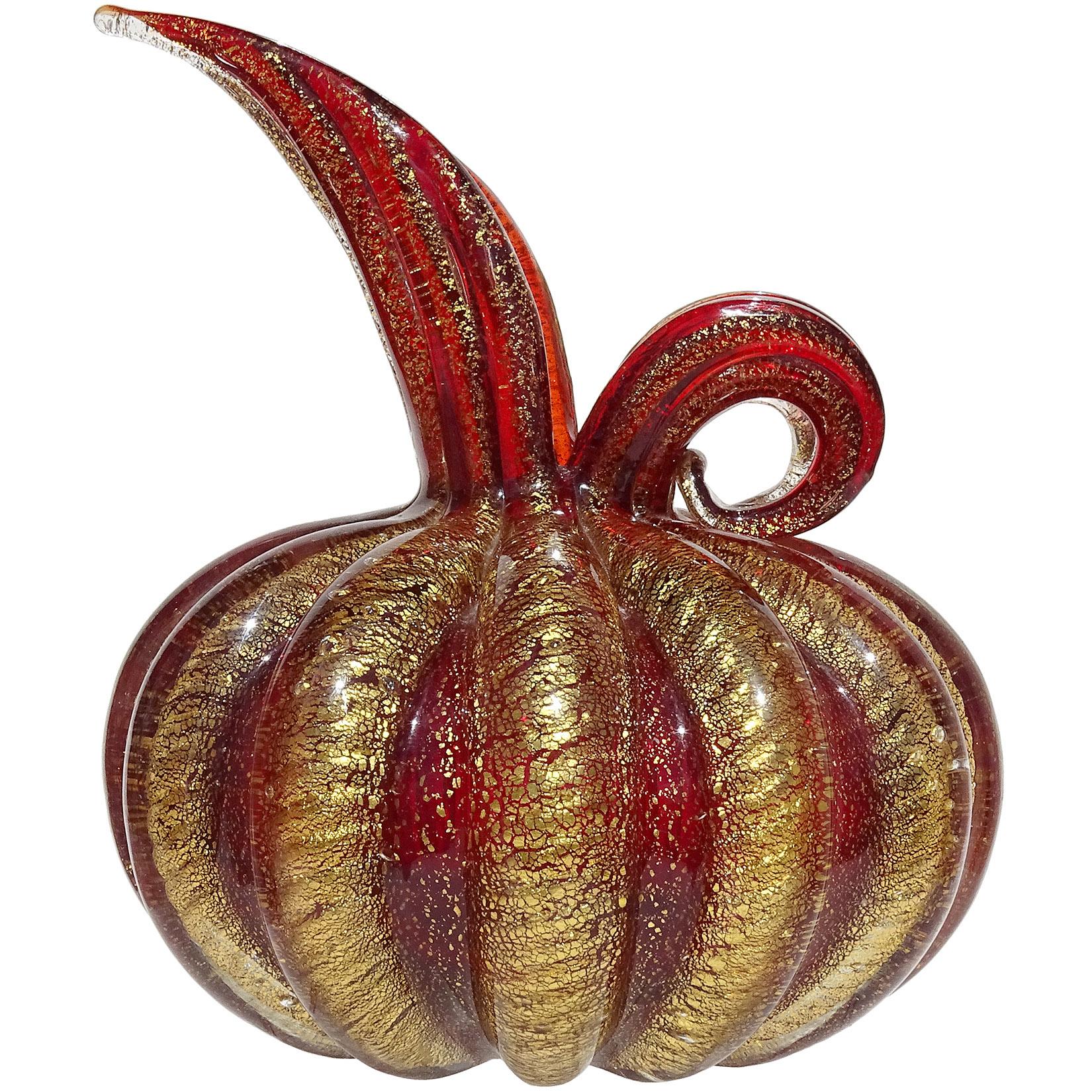 Jarrón jarro acanalado de cristal de Murano Barovier Toso Rojo Moteado de Oro Arte Italiano siglo XX en venta