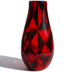 Murano Barovier Toso Red Intarsio Mosaic Triangle Tessere Italian Art Glass Vase
