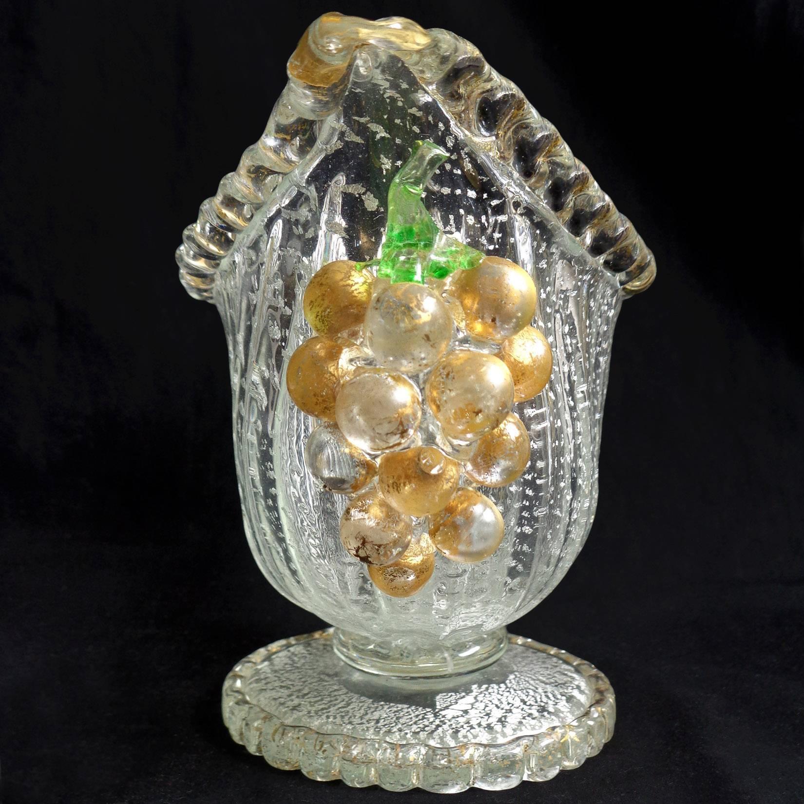 Murano Barovier Toso Plata Oro Moteado Uvas Vaso Compota Arte Italiano Hecho a mano en venta