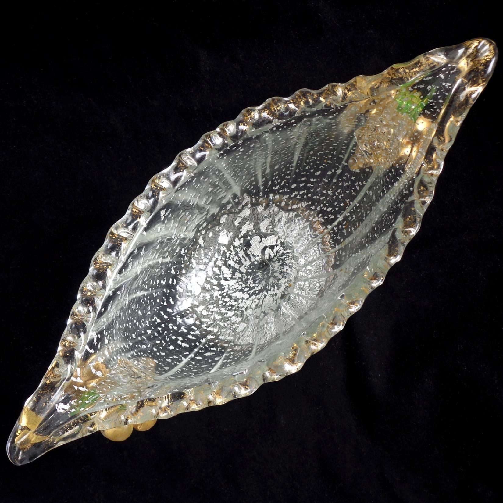 Murano Barovier Toso Plata Oro Moteado Uvas Vaso Compota Arte Italiano en Bueno estado para la venta en Kissimmee, FL