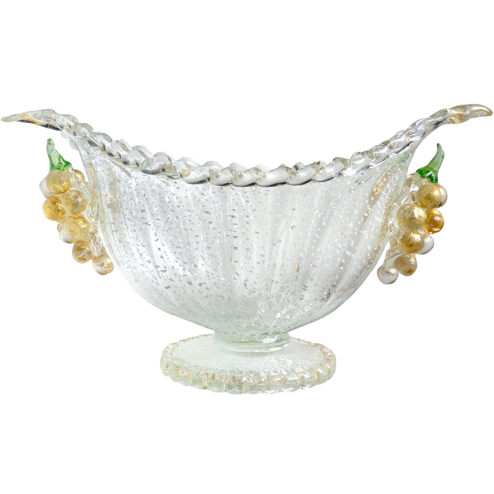 Murano Barovier Toso Plata Oro Moteado Uvas Vaso Compota Arte Italiano siglo XX en venta