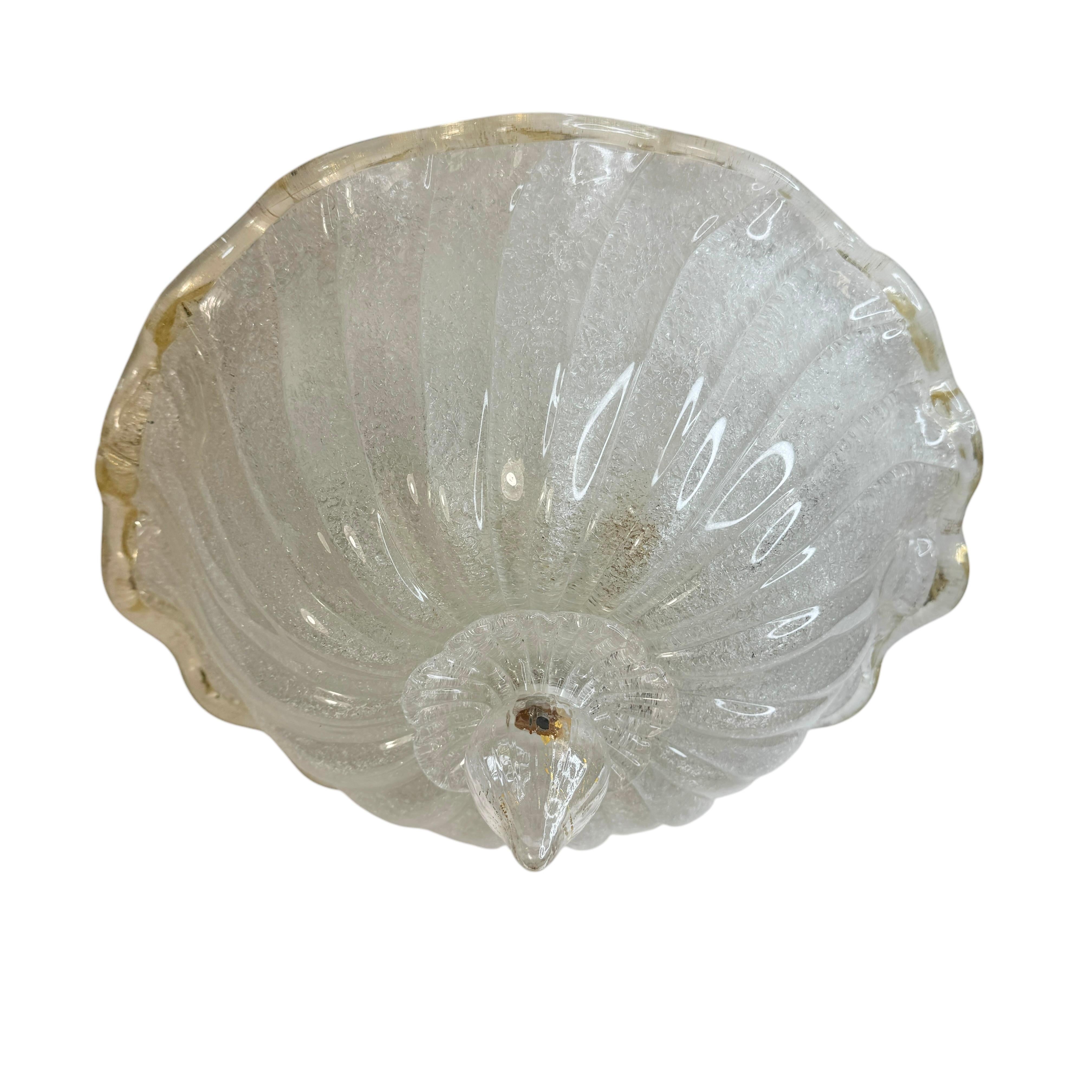 Murano Barovier Toso Style Glass & gold flake Glass Flower Flush Mount, Italy For Sale 4