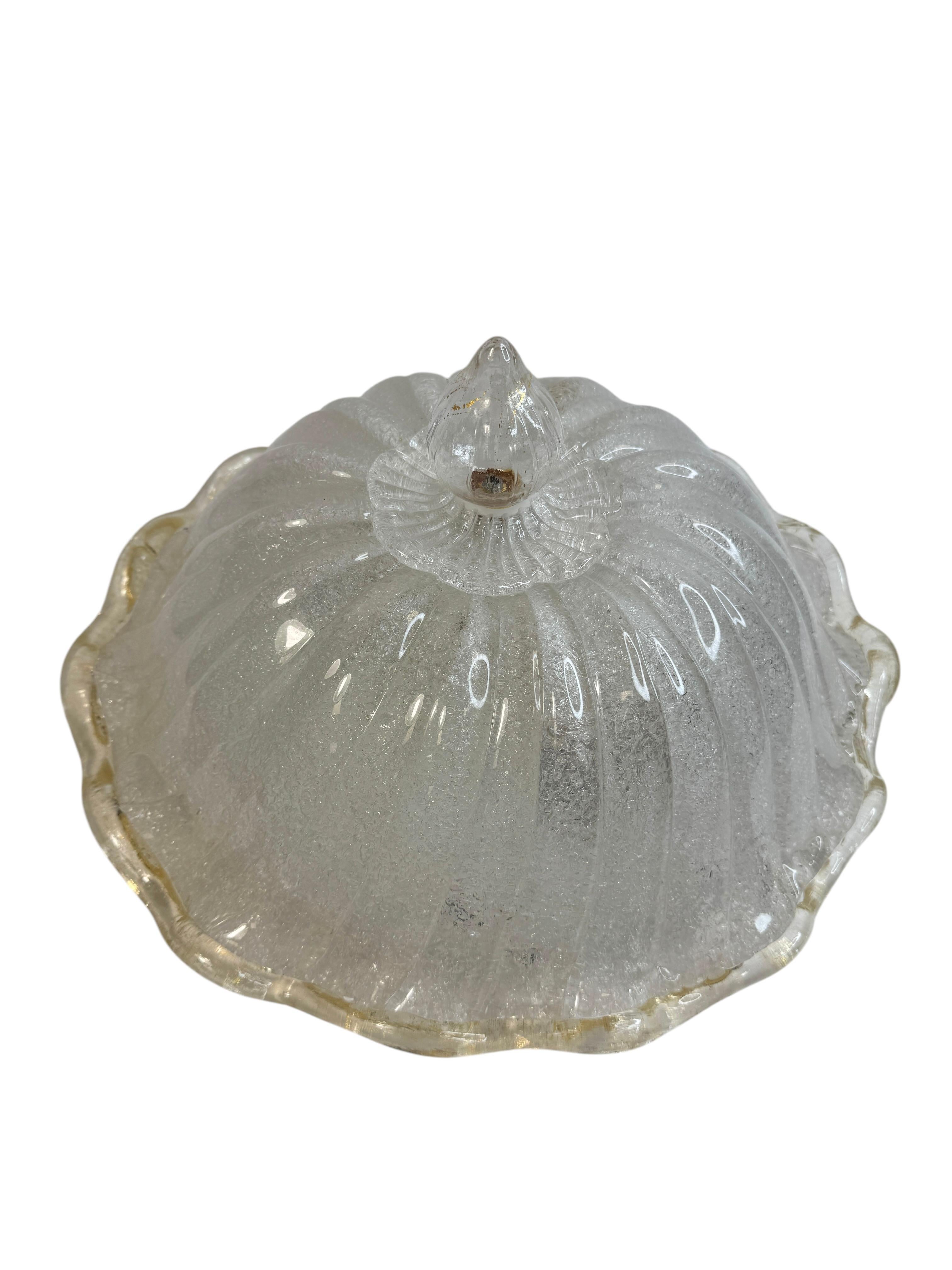 Mid-Century Modern Murano Barovier Toso Style Glass & gold flake Glass Flower Flush Mount, Italy For Sale