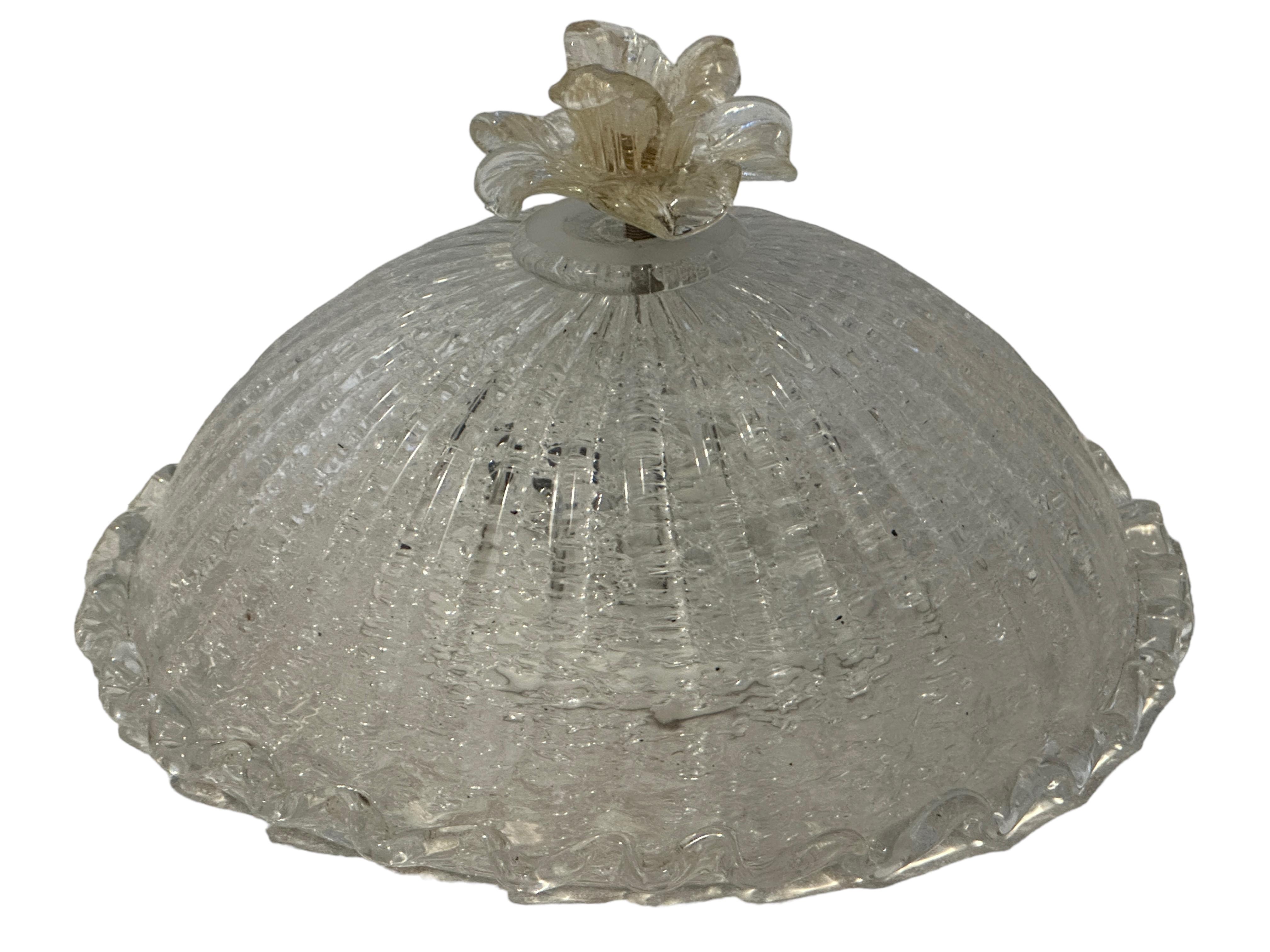 Italian Murano Barovier Toso Style Glass & gold flake Glass Flower Flush Mount, Italy