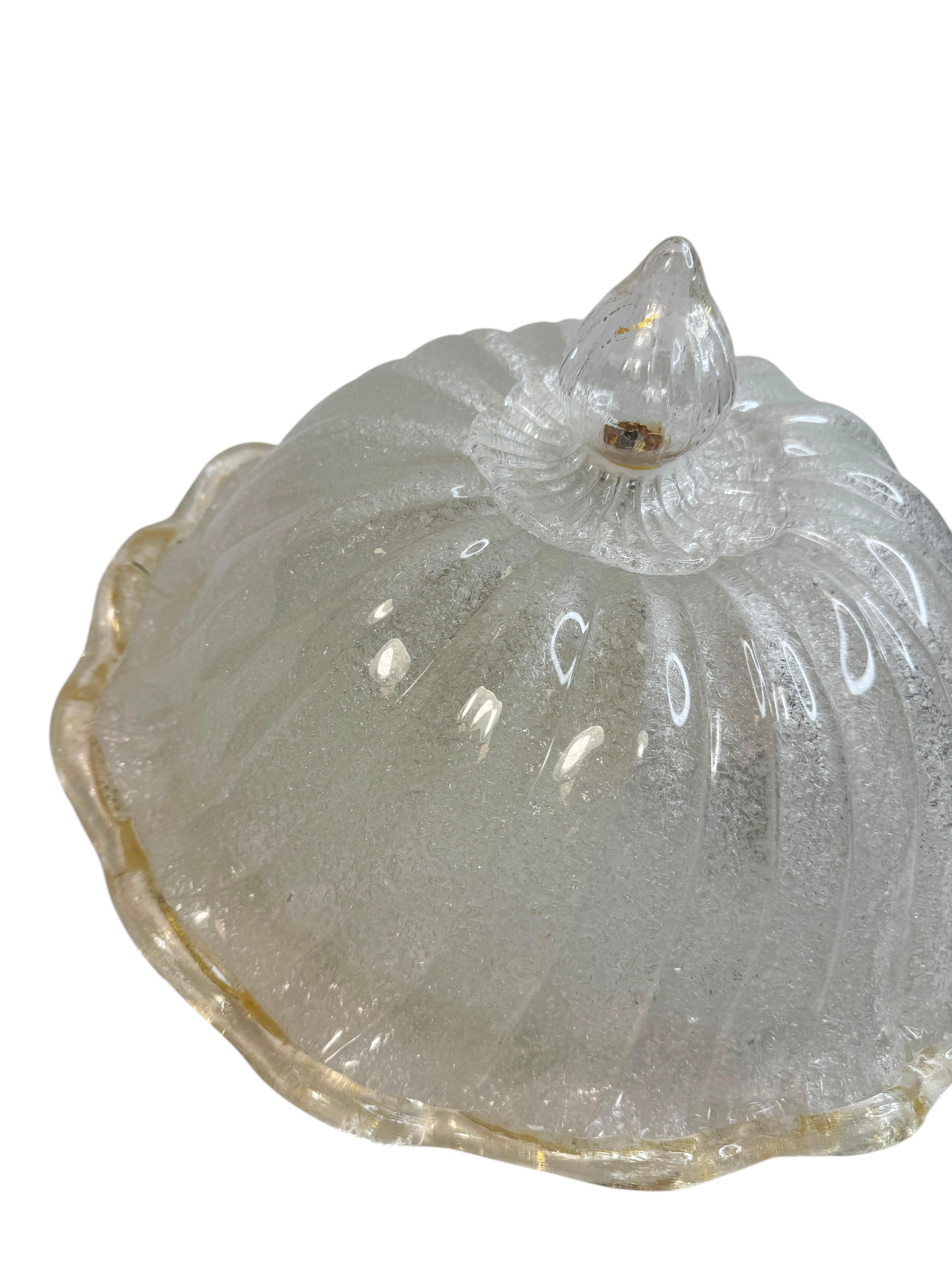 Italian Murano Barovier Toso Style Glass & gold flake Glass Flower Flush Mount, Italy For Sale