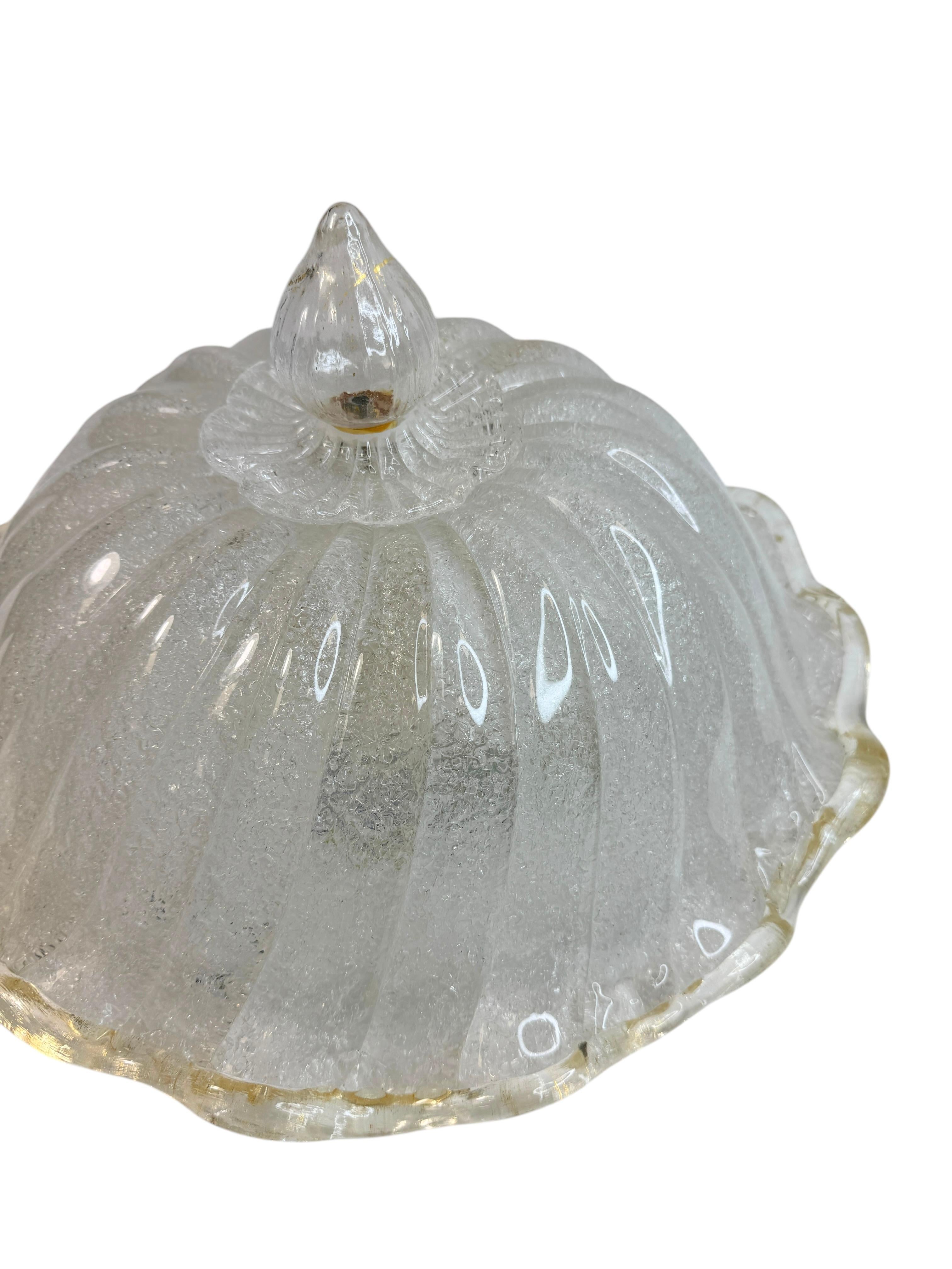 Murano Barovier Toso Style Glass & gold flake Glass Flower Flush Mount, Italy In Good Condition For Sale In Nuernberg, DE