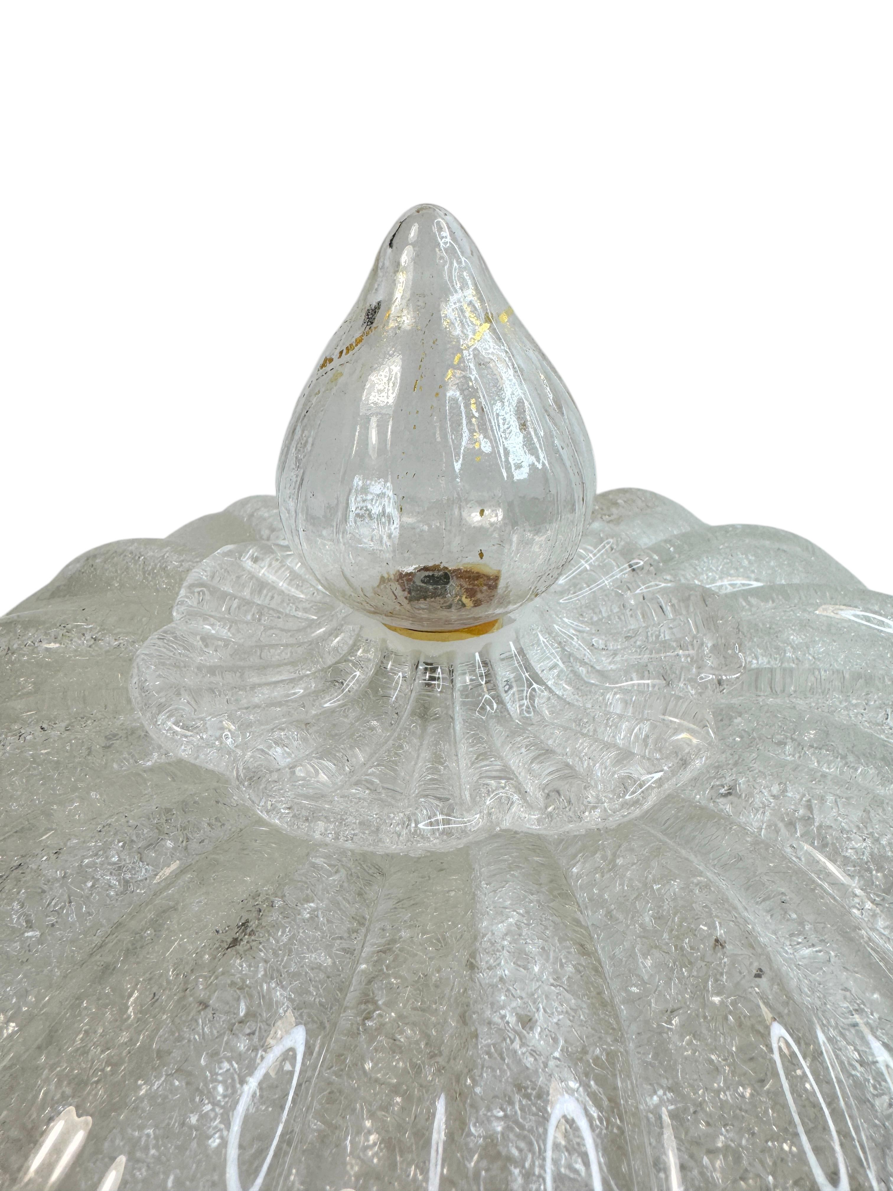 Late 20th Century Murano Barovier Toso Style Glass & gold flake Glass Flower Flush Mount, Italy For Sale
