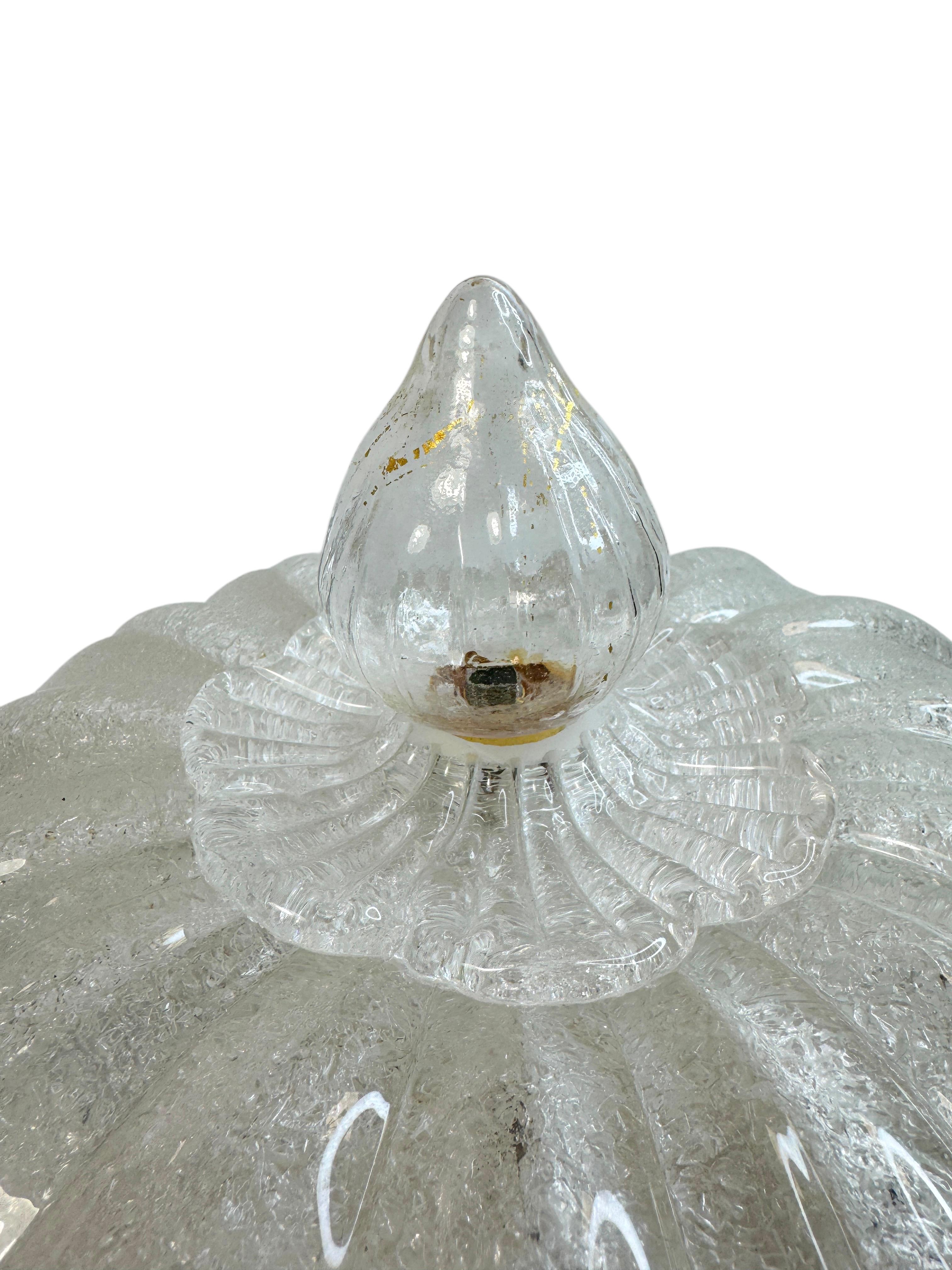 Metal Murano Barovier Toso Style Glass & gold flake Glass Flower Flush Mount, Italy For Sale