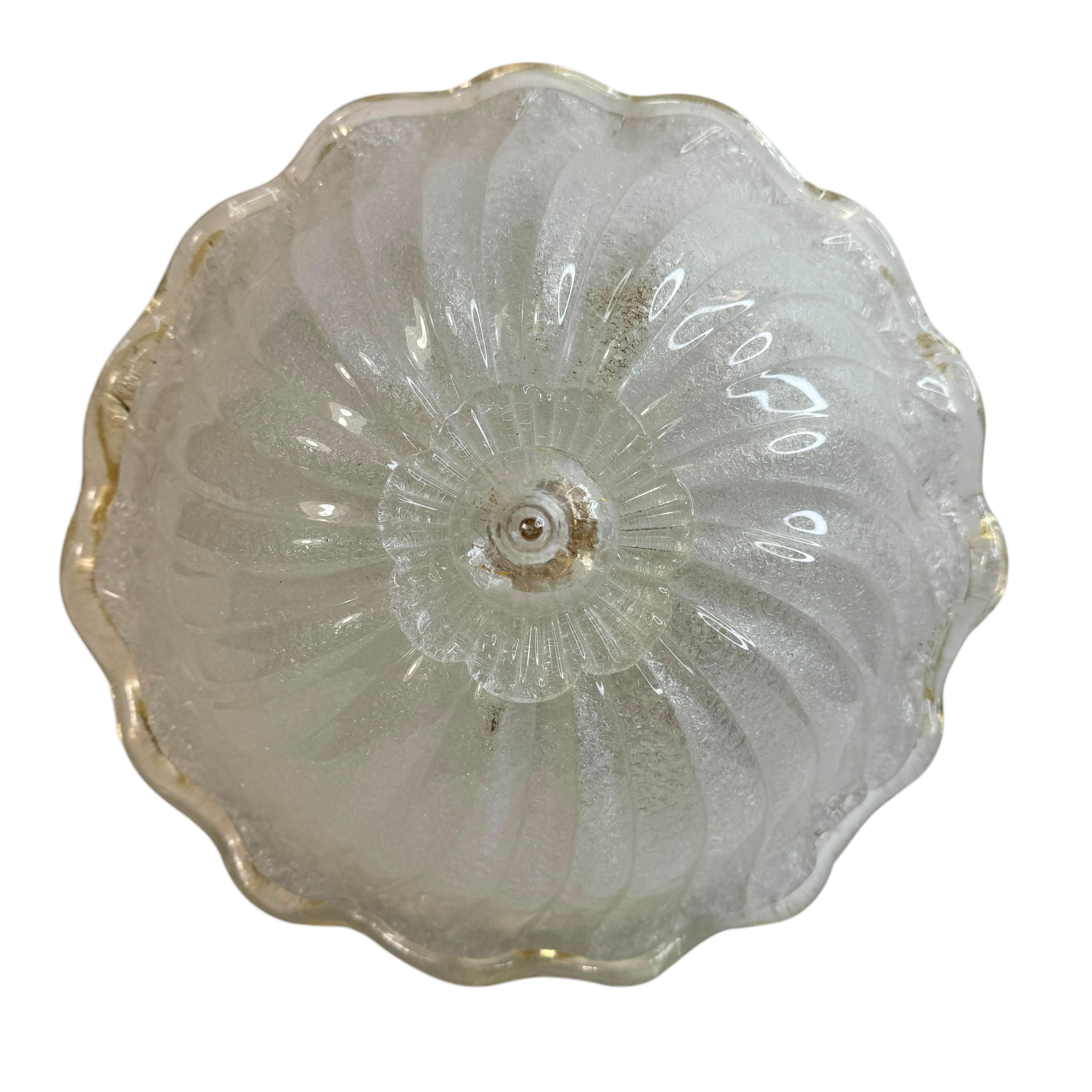 Murano Barovier Toso Style Glass & gold flake Glass Flower Flush Mount, Italy For Sale 1