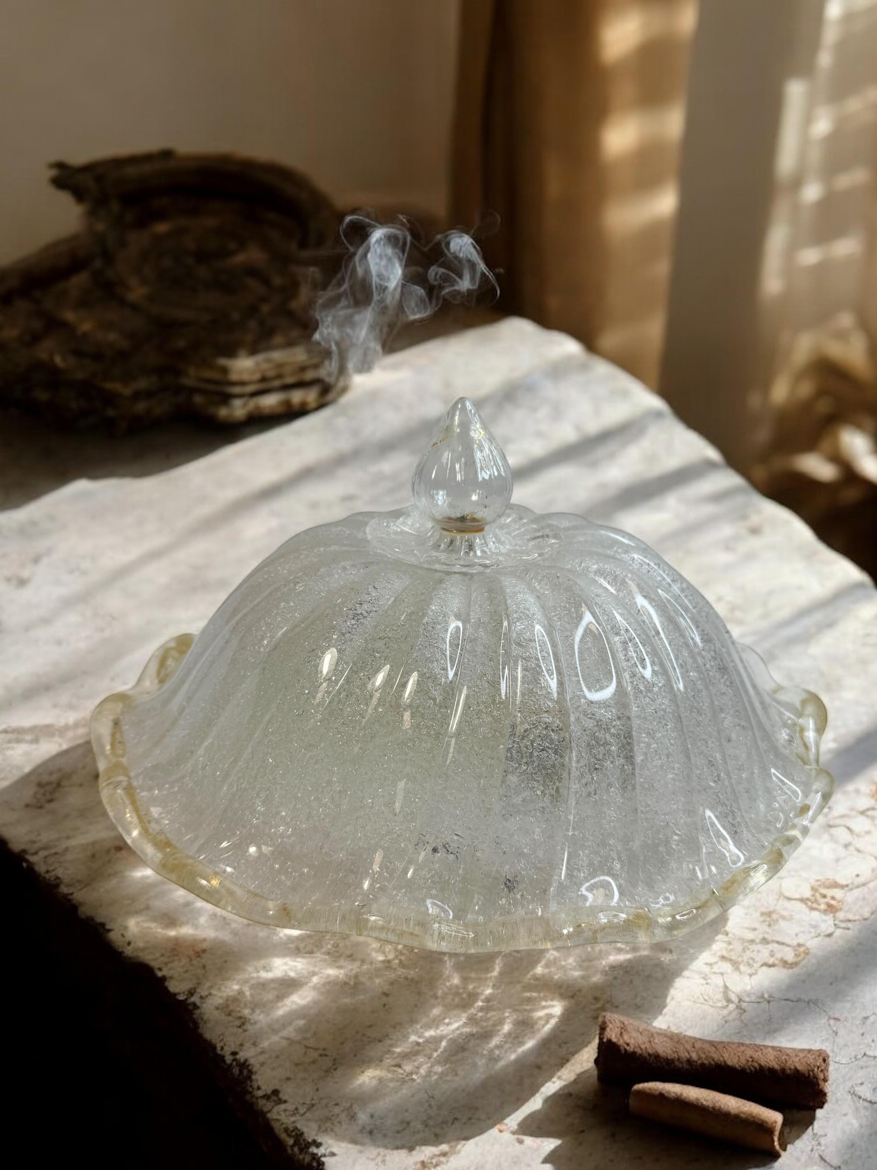Murano Barovier Estilo Toso Flor de cristal y escamas de oro Flush Mount, Italia en venta 2