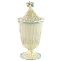Murano Barovier Toso Weißes Aqua Gold Flecken Italienisches Kunstglas Gefäß