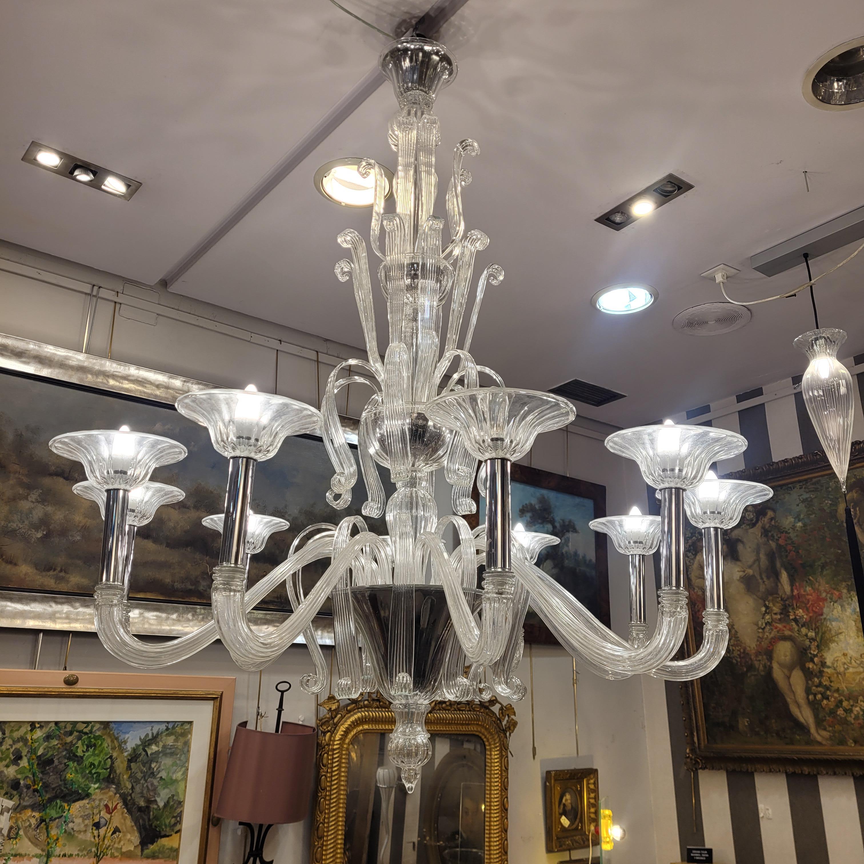 Metà XX secolo Lampada da soffitto / lampadario bianco Barovier&Toso di Murano, vetro soffiato in vendita