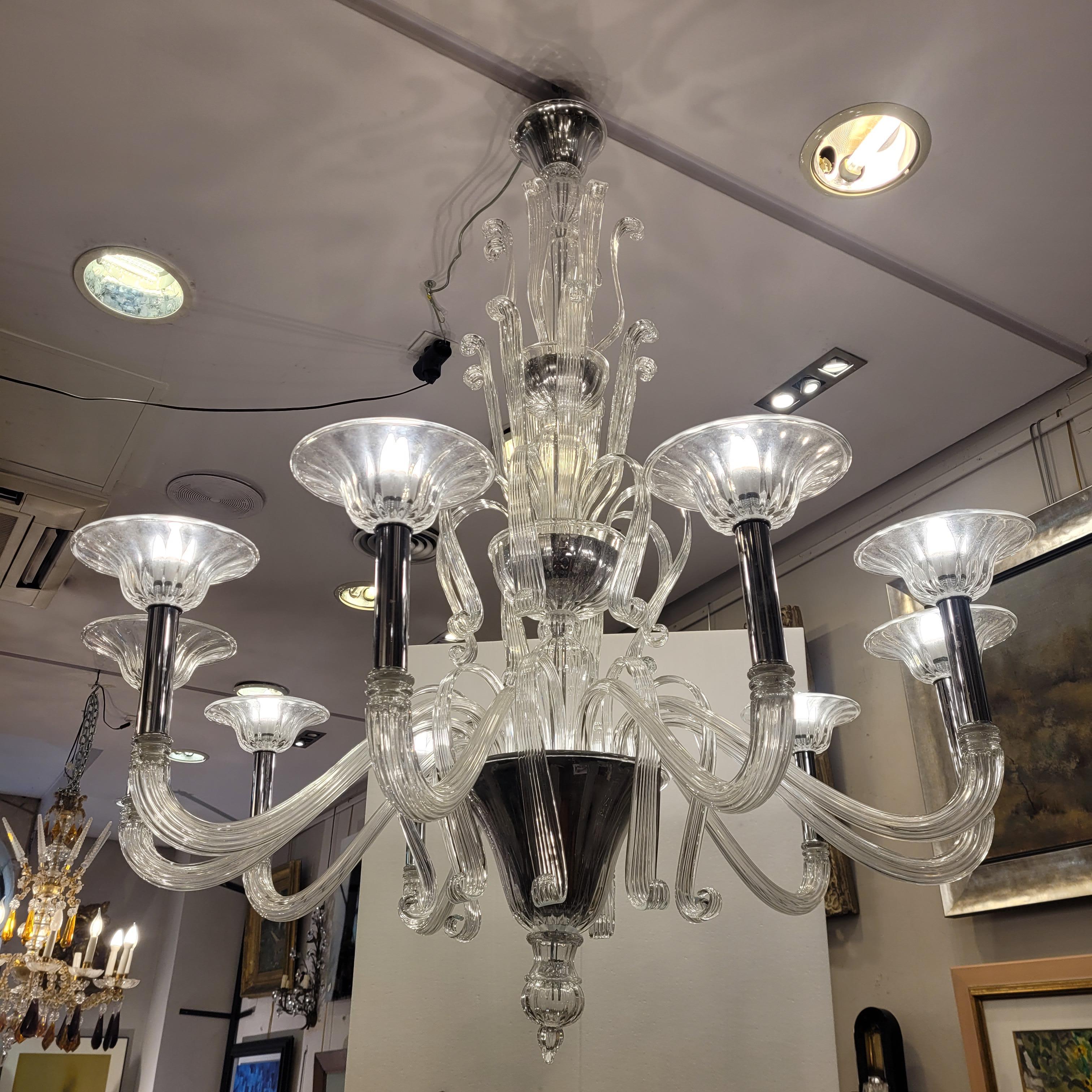 Metallo Lampada da soffitto / lampadario bianco Barovier&Toso di Murano, vetro soffiato in vendita