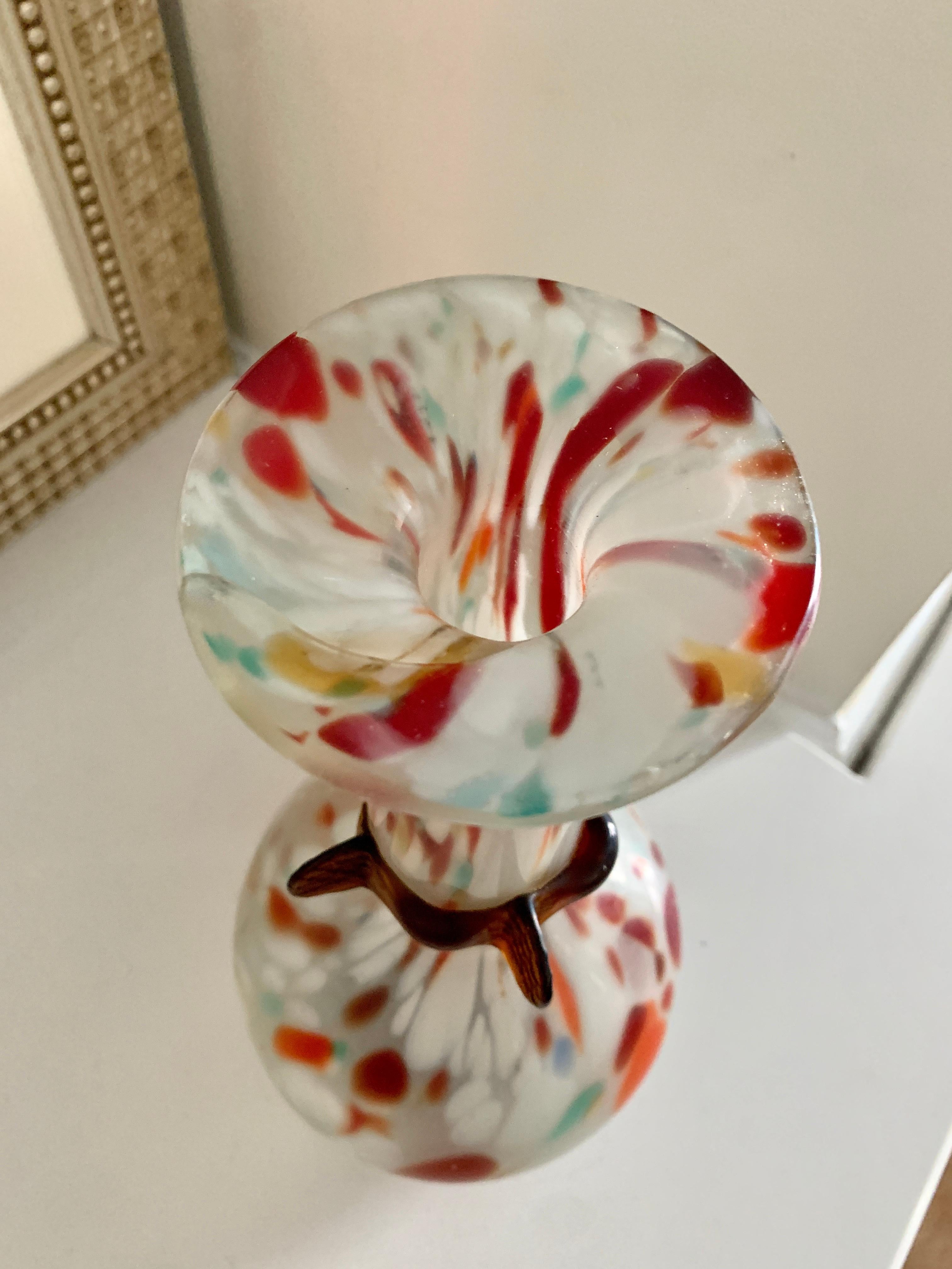 Frosted Murano Battuto Glass Vase For Sale