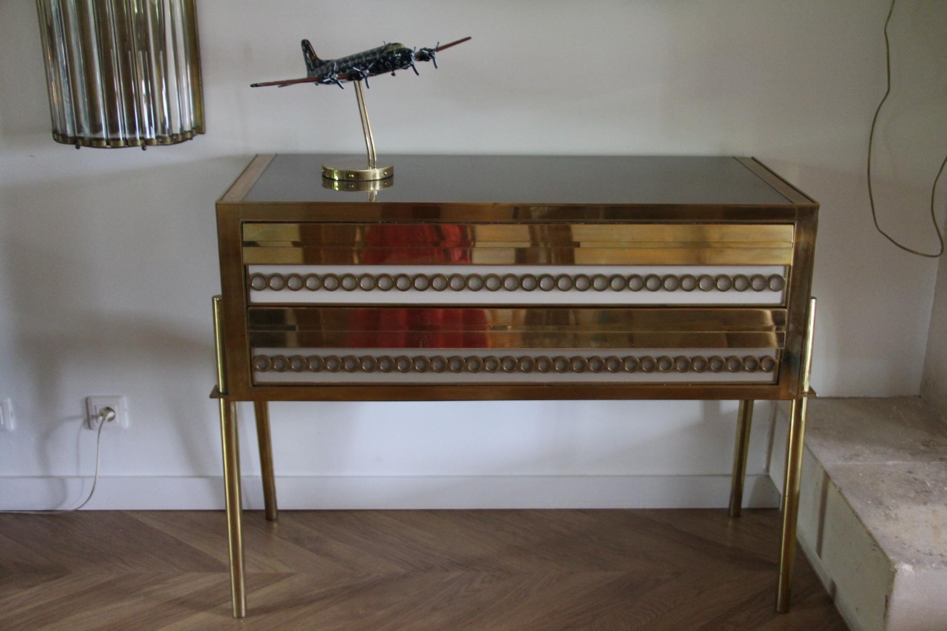 Murano Beige, Grey Tinted Glass Commode, Chest of 2 Drawers For Sale 4