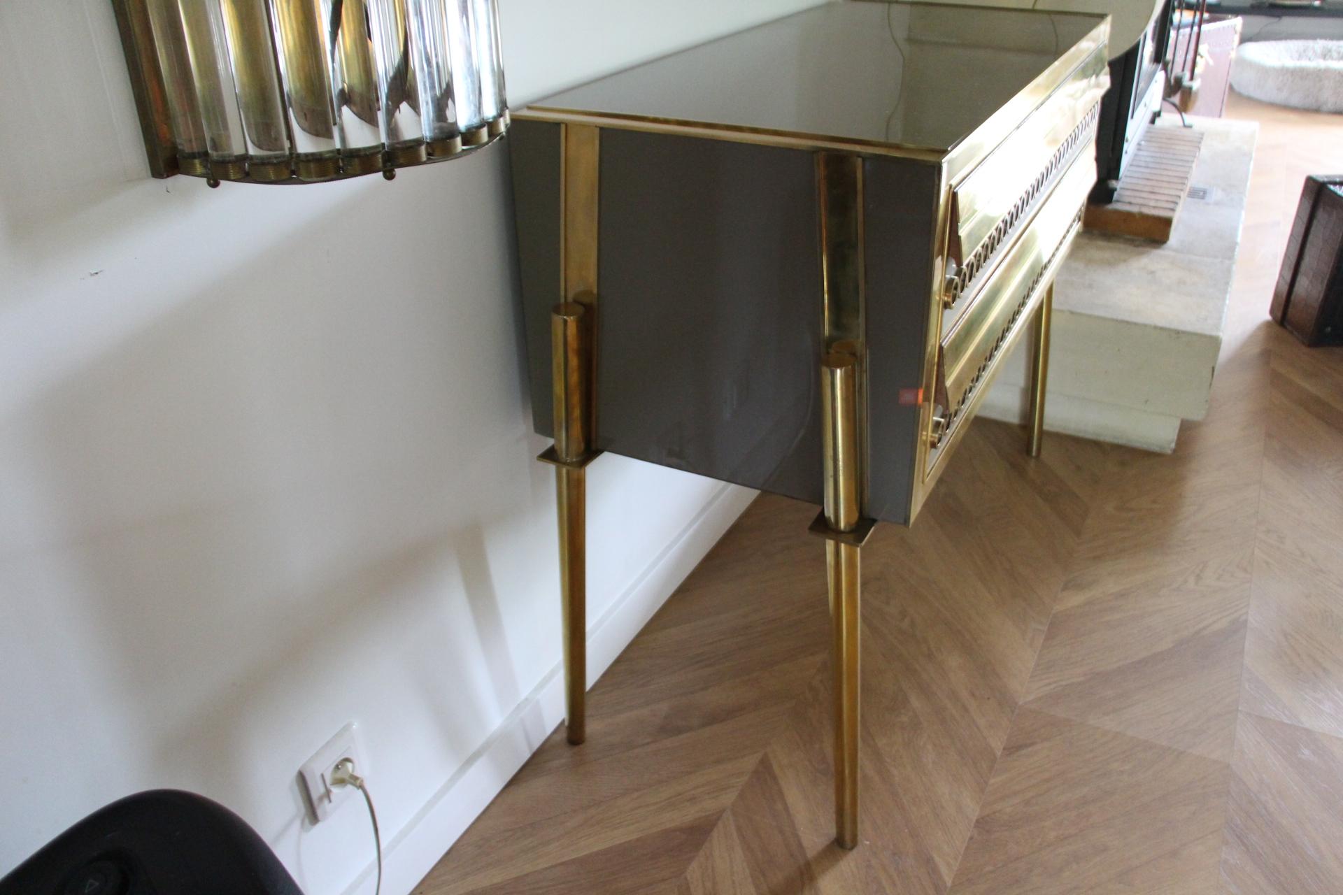 Mid-Century Modern Murano Beige, Grey Tinted Glass Commode, Chest of 2 Drawers For Sale