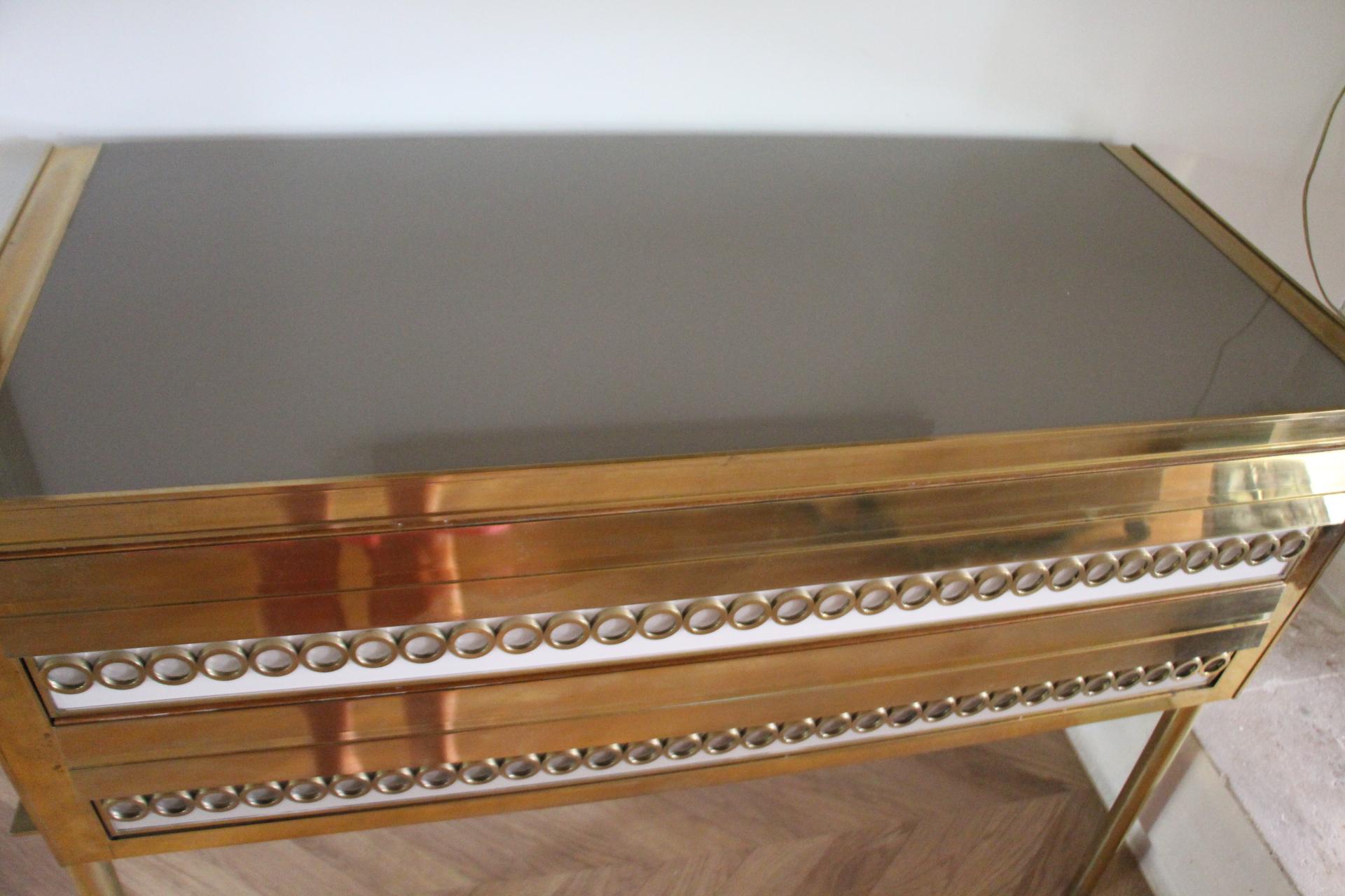 Murano Beige, Grey Tinted Glass Commode, Chest of 2 Drawers For Sale 1