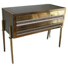 Murano Beige, Grey Tinted Glass Commode, Chest of 2 Drawers