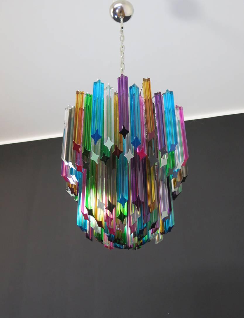 Murano Big Chandelier, 107 Transparent Prism Quadriedri, Elena Model 2