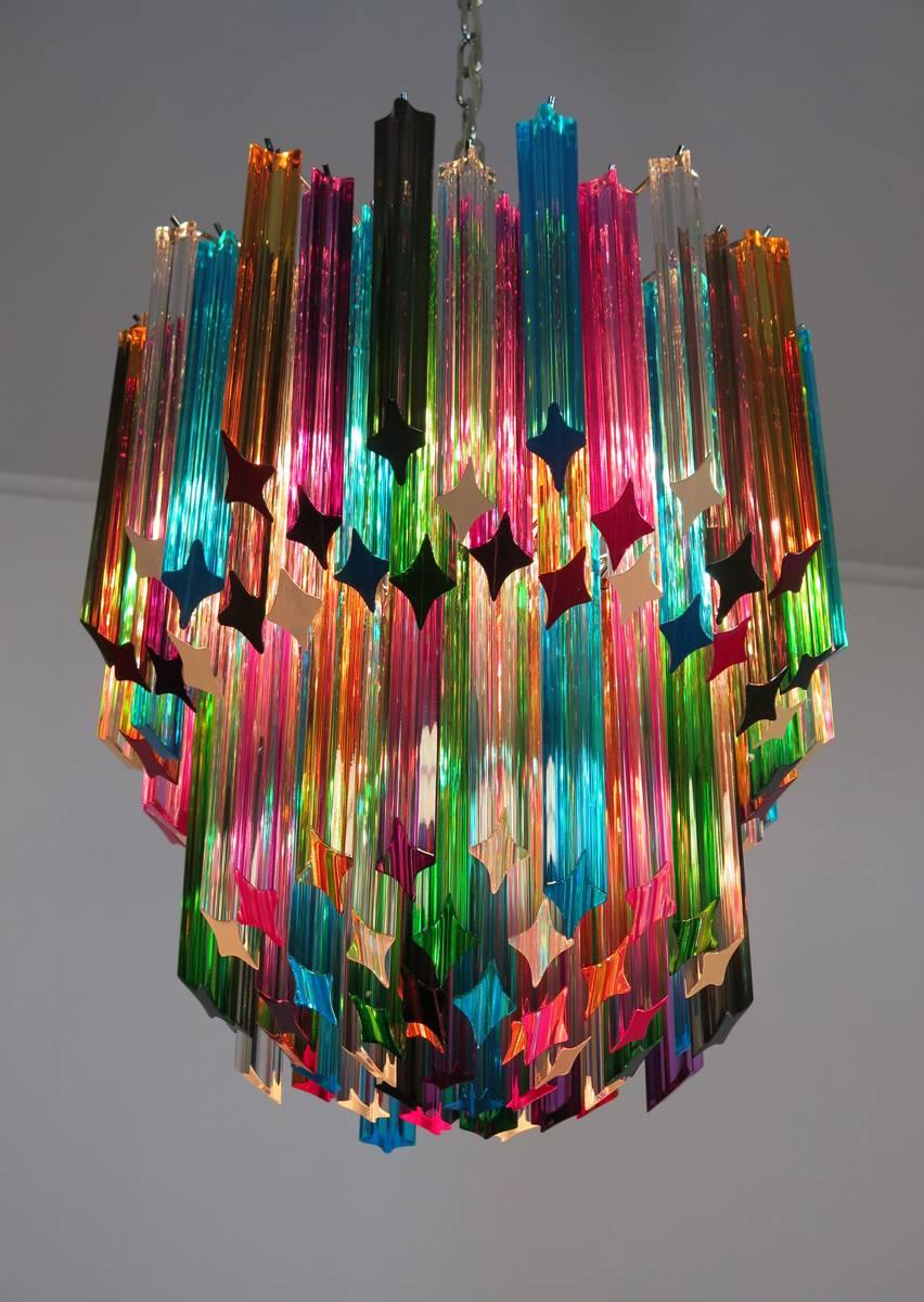 Murano Big Chandelier, 107 Transparent Prism Quadriedri, Elena Model 4