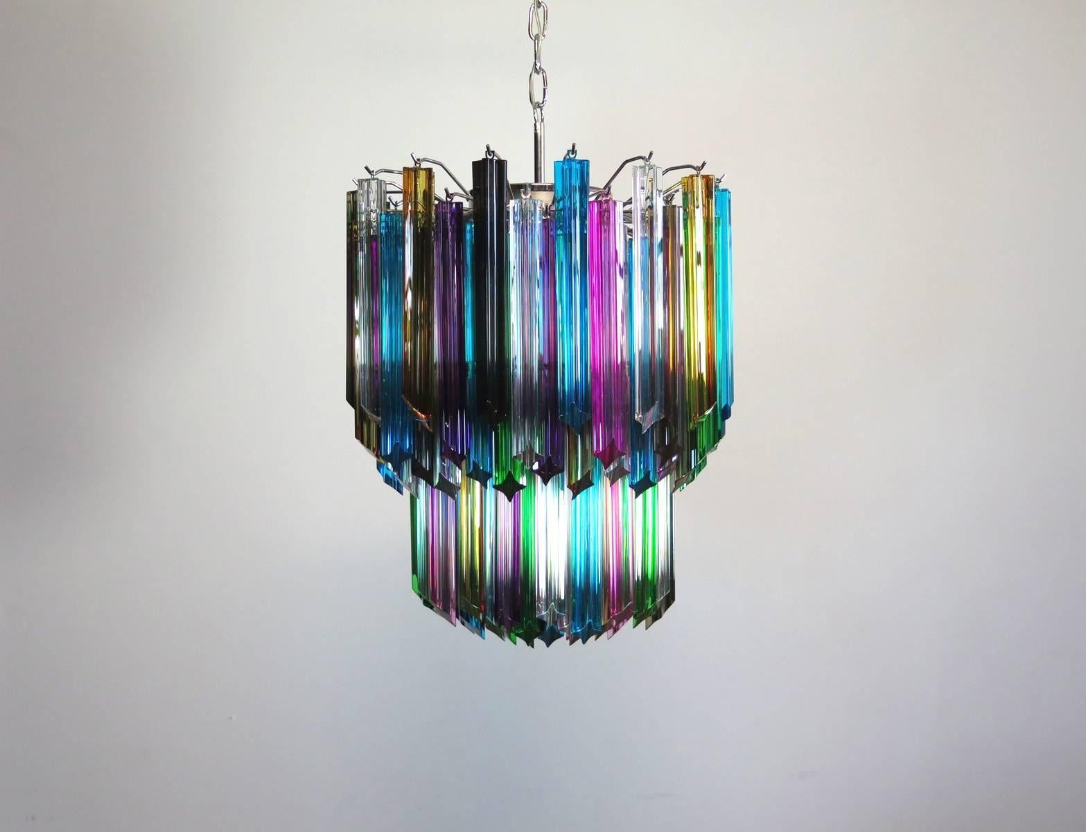 Italian Murano Big Chandelier, 107 Transparent Prism Quadriedri, Elena Model