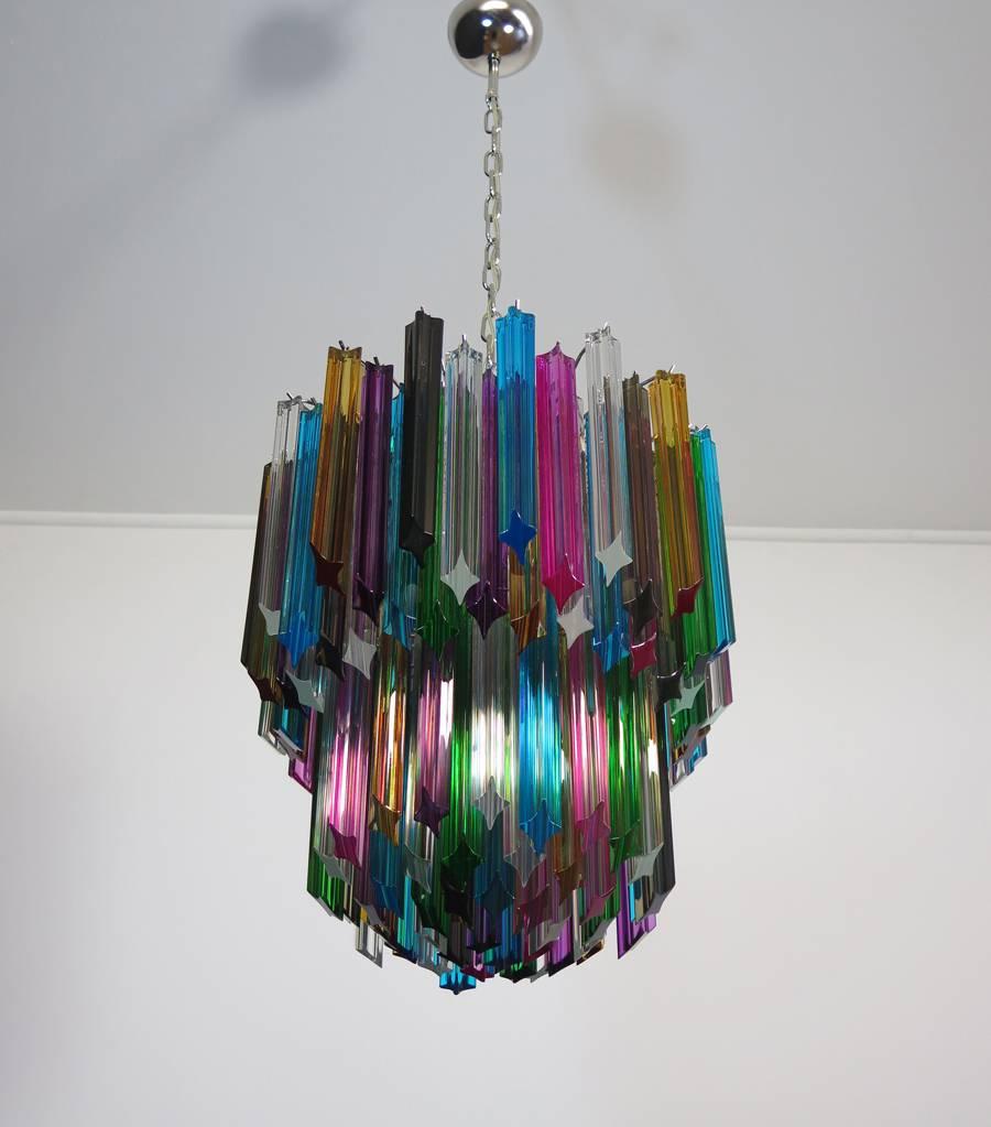 Late 20th Century Murano Big Chandelier, 107 Transparent Prism Quadriedri, Elena Model