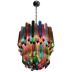 Murano Big Chandelier, 107 Transparent Prism Quadriedri, Elena Model