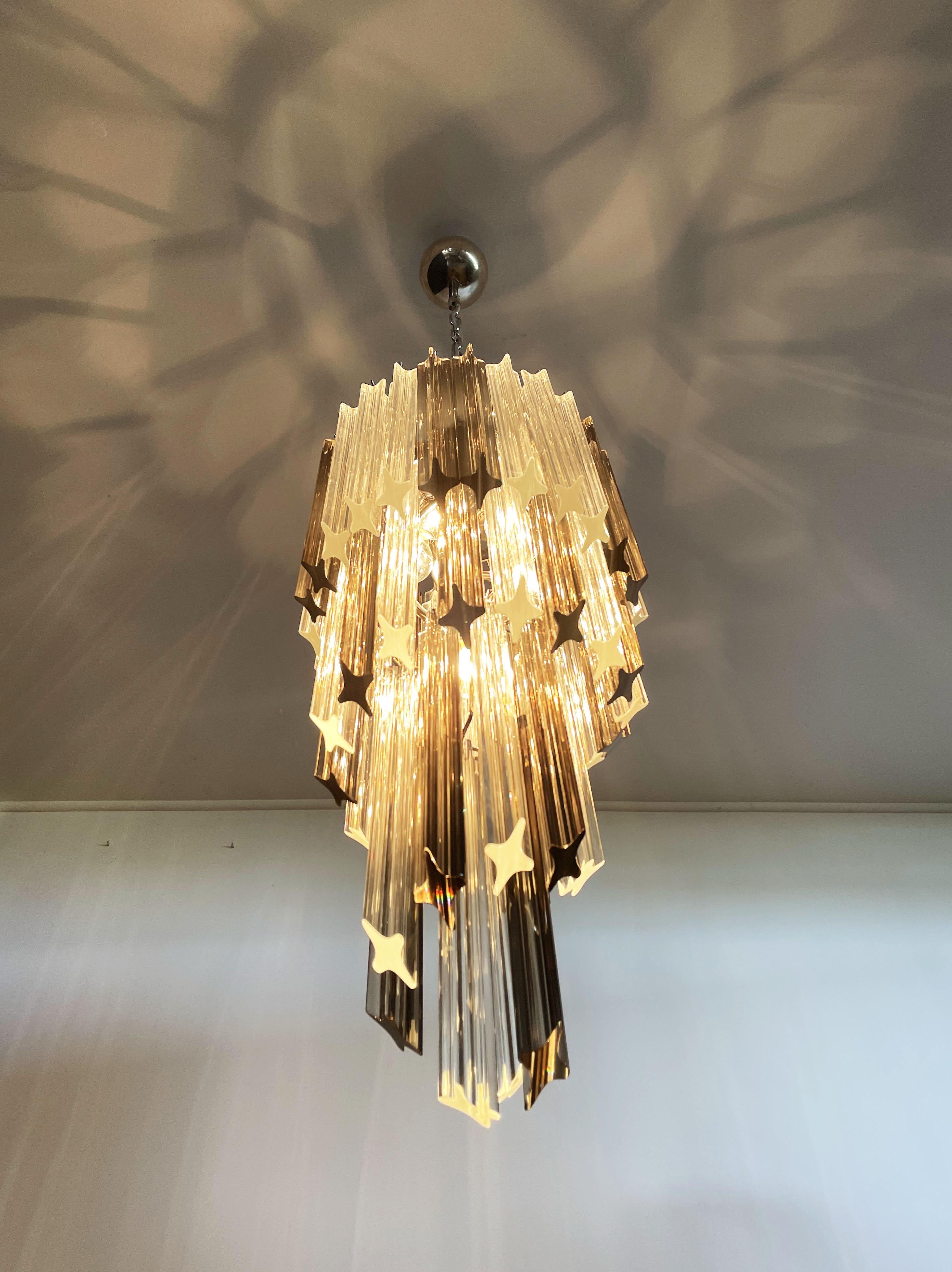 Late 20th Century Murano Big Chandelier, 54 Quadriedri Prisms Trasparent and Smoked For Sale