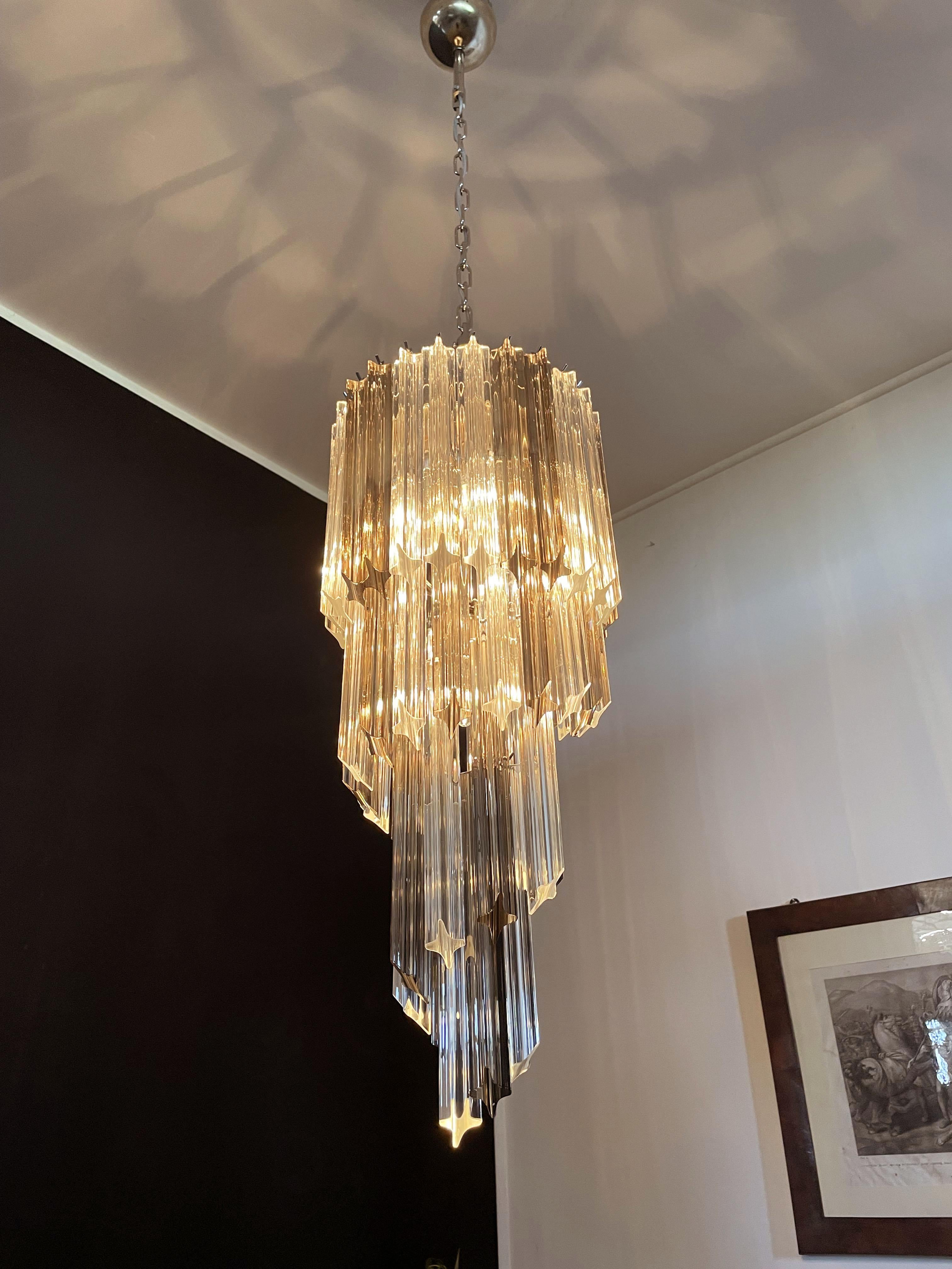 Murano Big Chandelier, 54 Quadriedri Prisms Trasparent and Smoked For Sale 1