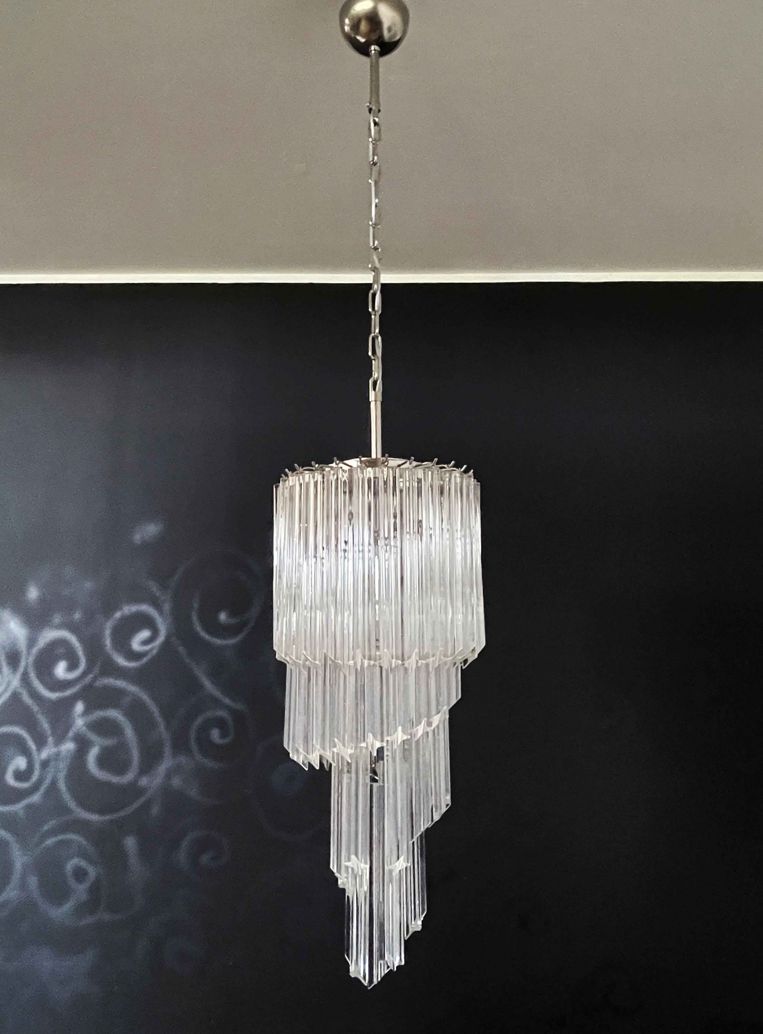 Murano Big Chandelier in the Manner of Venini, 54 Quadriedri Prisms For Sale 7