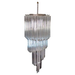 Murano Big Chandelier in the Manner of Venini, 54 Quadriedri Prisms