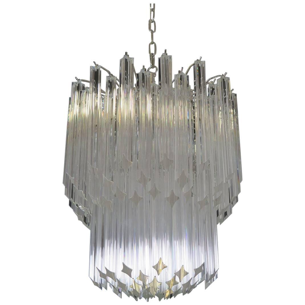Murano Big Chandelier Venini Style 107 Transparent Prism Quadriedri Elena Mo