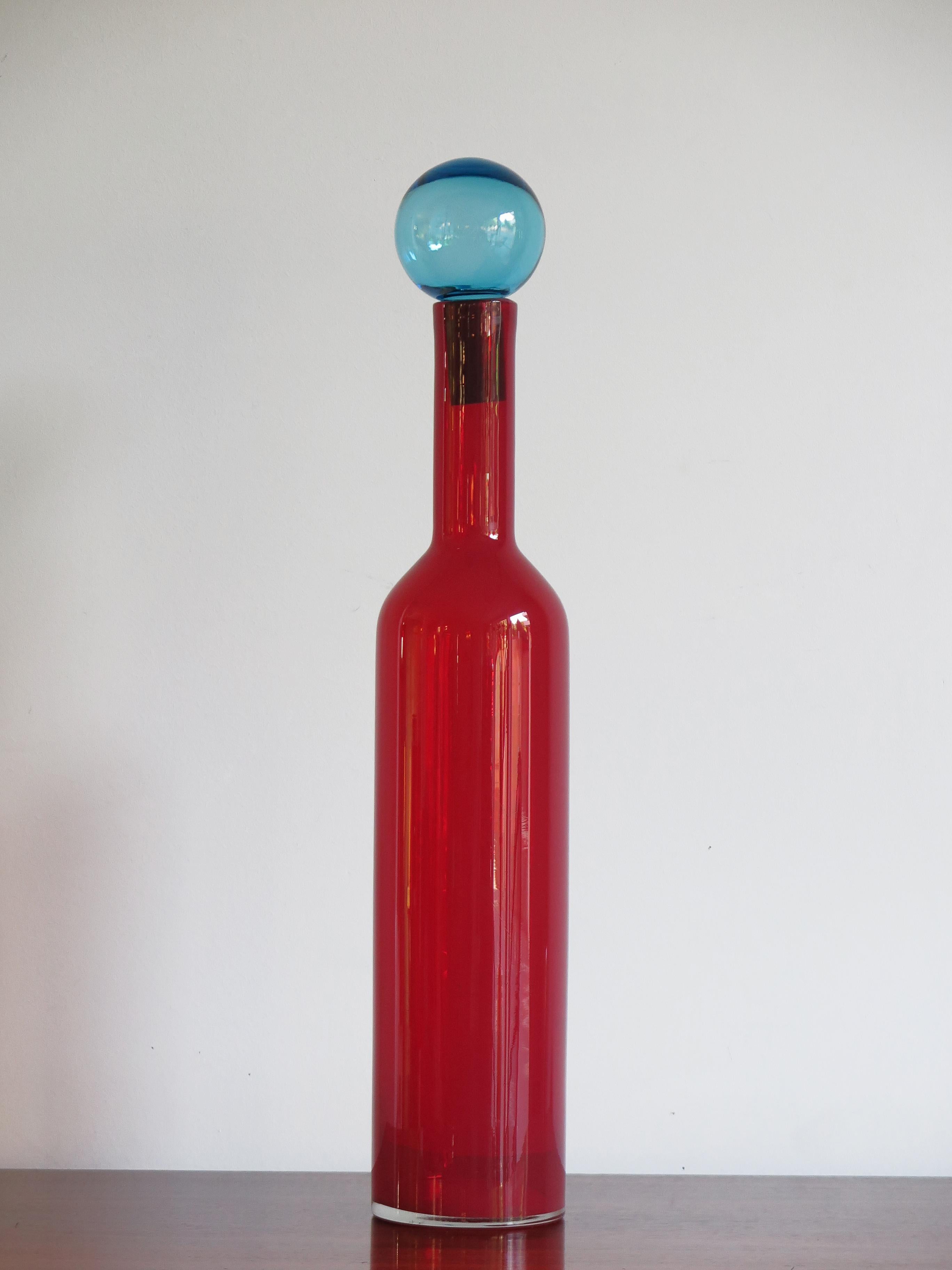 Murano Big Italian Modern Green, Red, Blue Blown Glass Bottles Vases, 2000s 3