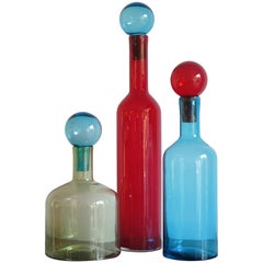 Murano Big Italian Modern Green, Red, Blue Blown Glass Bottles Vases, 2000s