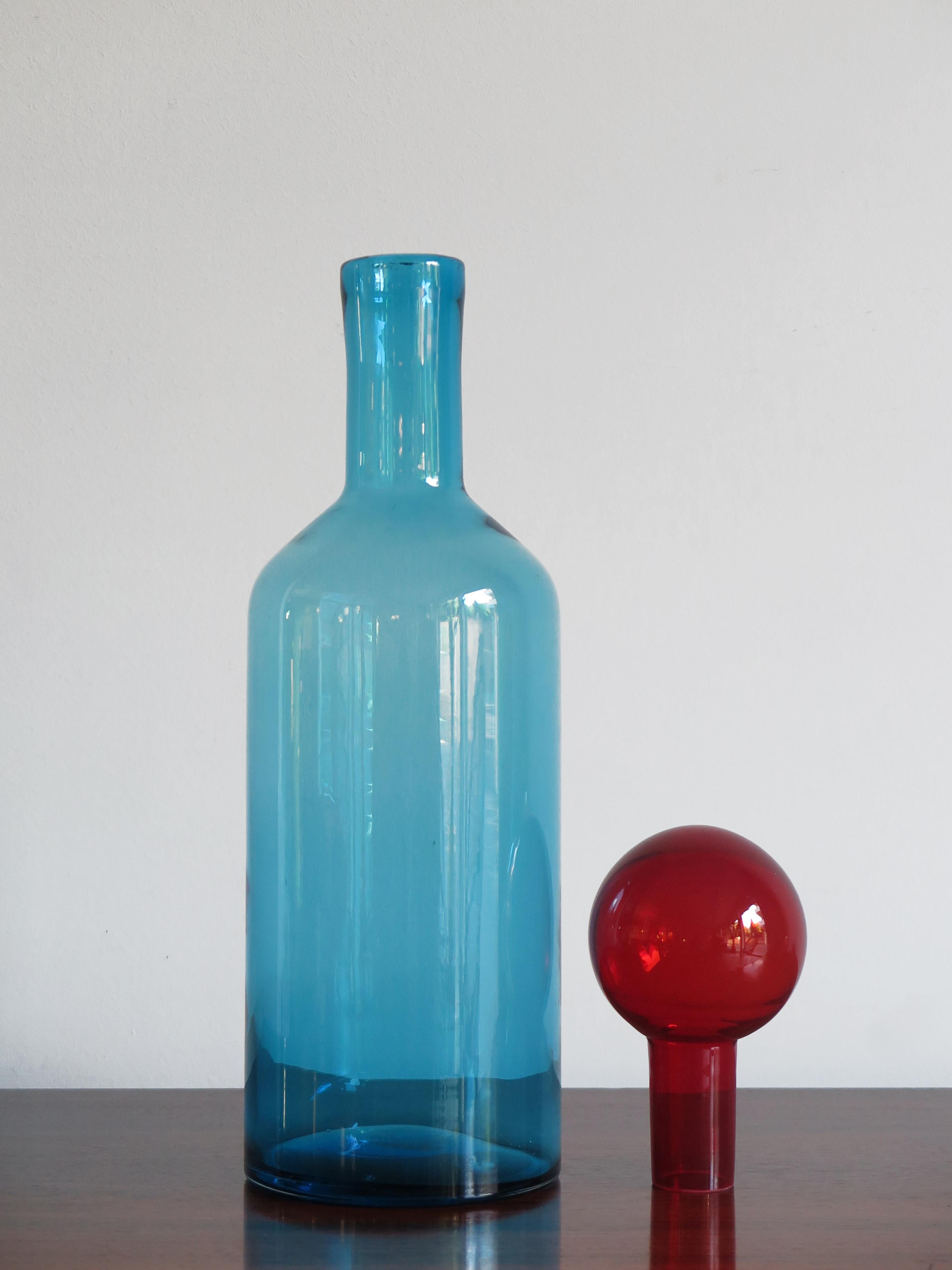 Italian very big modern light blue blown glass vase or bottle produced in Murano Venezia, 2000s.
  