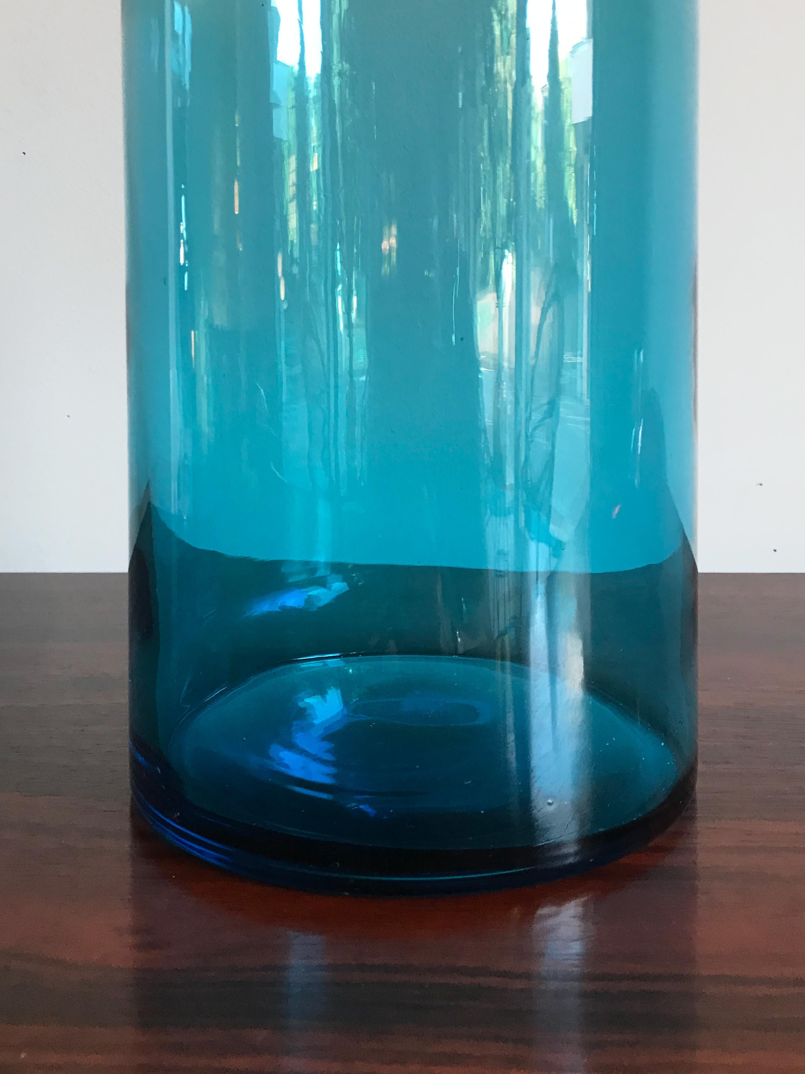 Contemporary Murano Big Italian Modern Light Blue Blown Glass Bottle Vase, 2000s