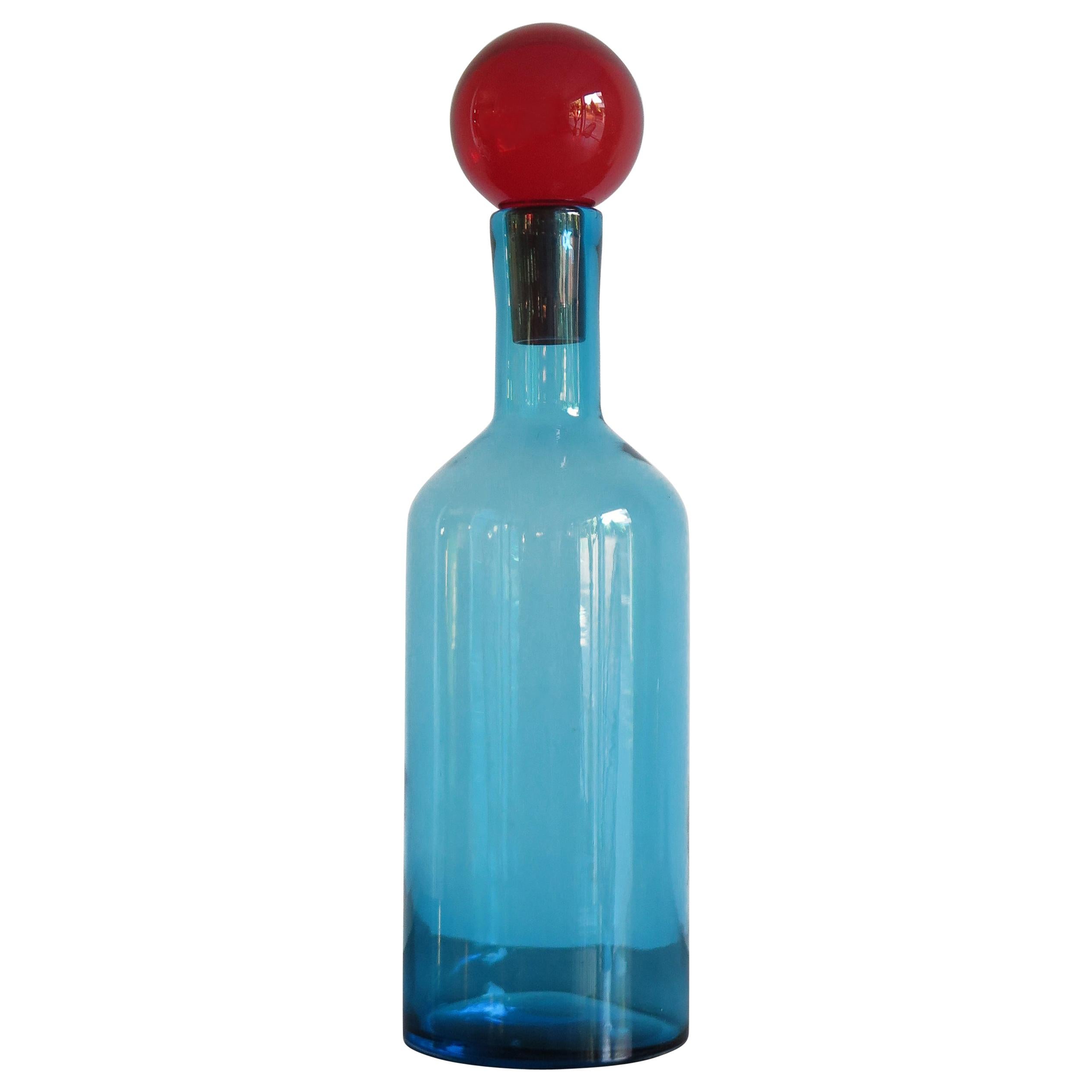 Murano Big Italian Modern Light Blue Blown Glass Bottle Vase, 2000s at