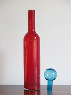 Murano Große italienische moderne rote geblasene Glasflaschenvase:: 2000er Jahre