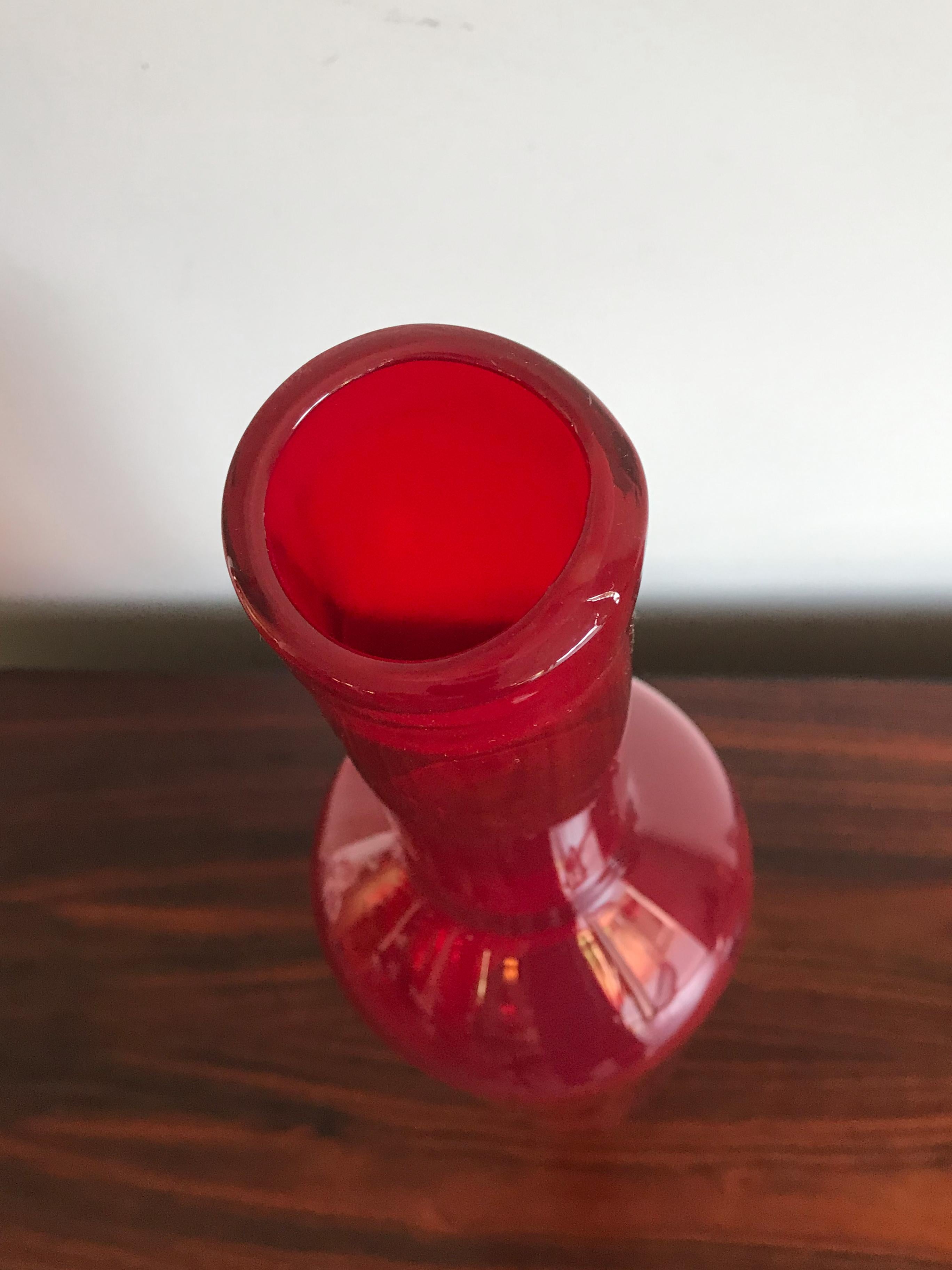 Contemporary Murano Big Italian Modern Red Blown Glass Bottle Vase, 2000s