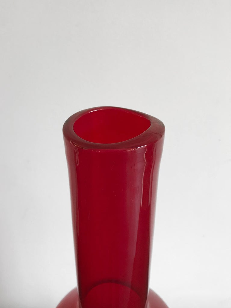 Murano Big Italian Modern Red Blown Glass Bottle Vase, 2000s at 1stDibs
