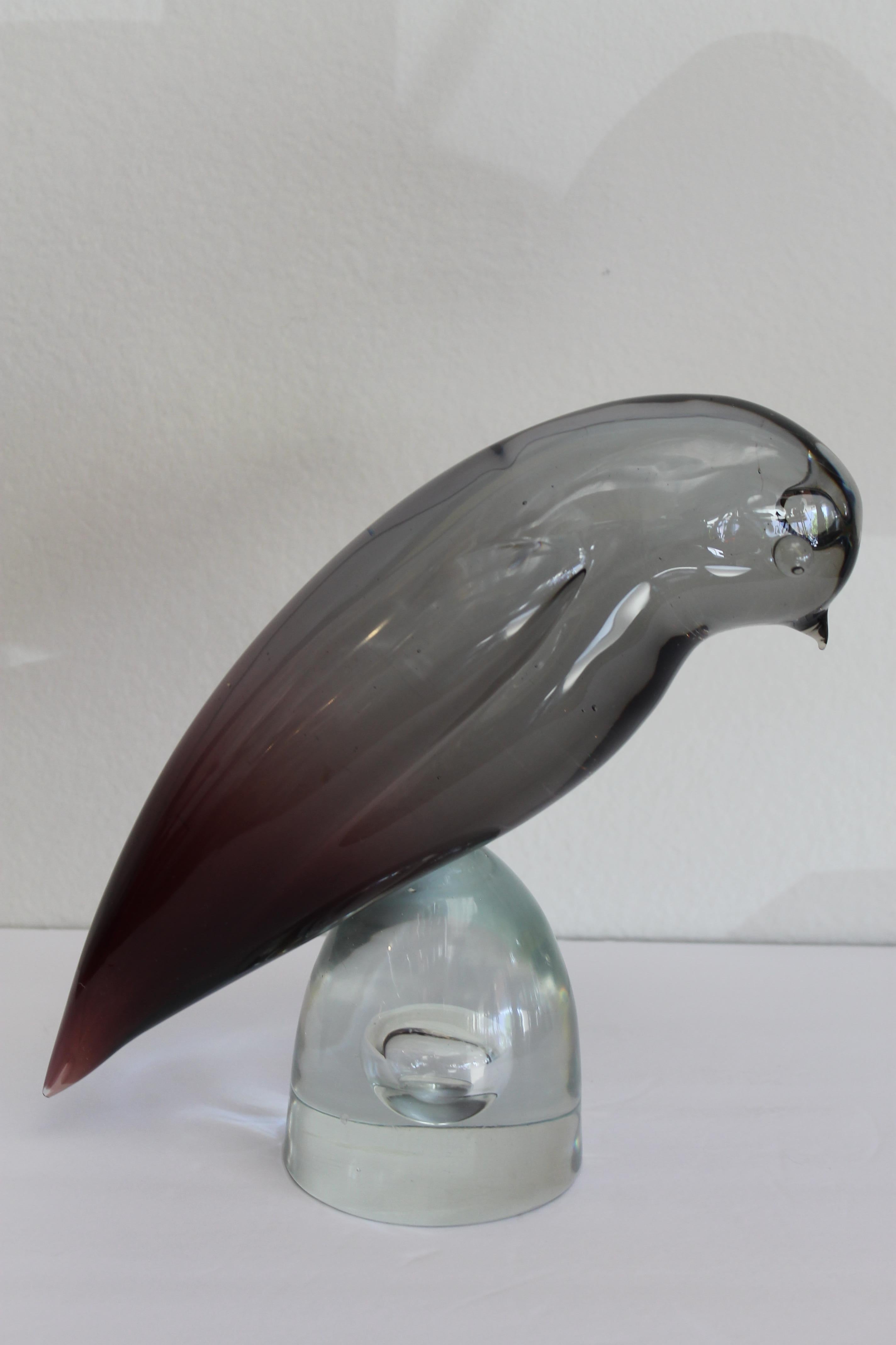 Italian glass bird, possibly a parakeet. Bird measures 10.25