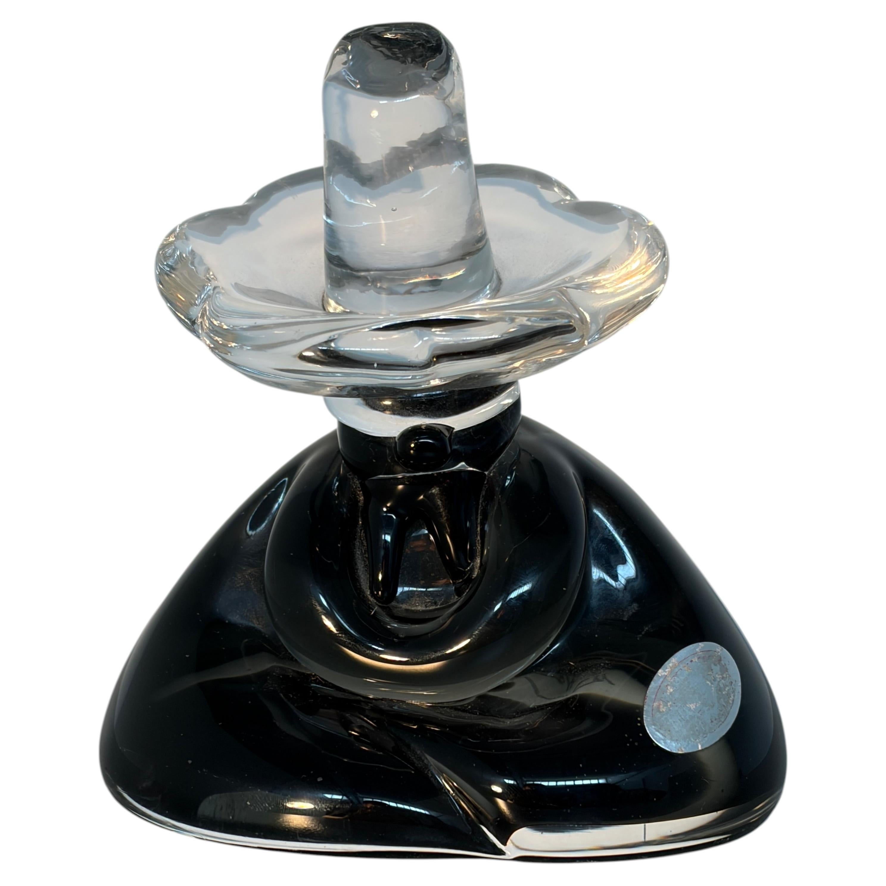 Murano Black and Clear Art Glass Figure with a Transparent Hat For Sale