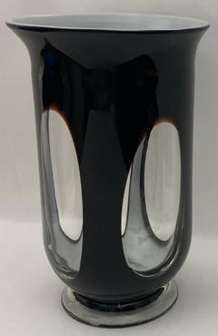 Vaso in vetro artistico nero e trasparente di Murano