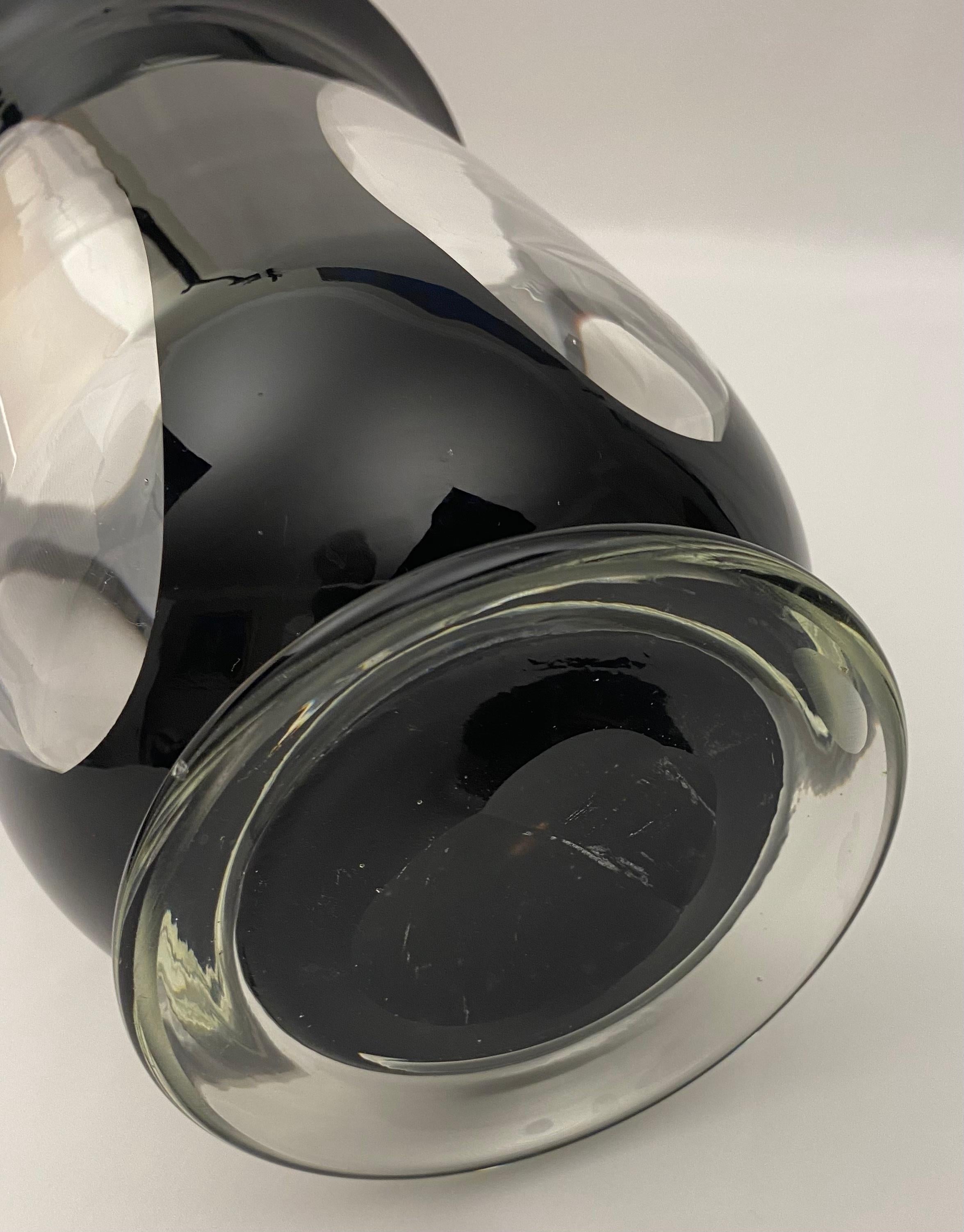 Italian Murano Black and Clear Art Glass Vase For Sale