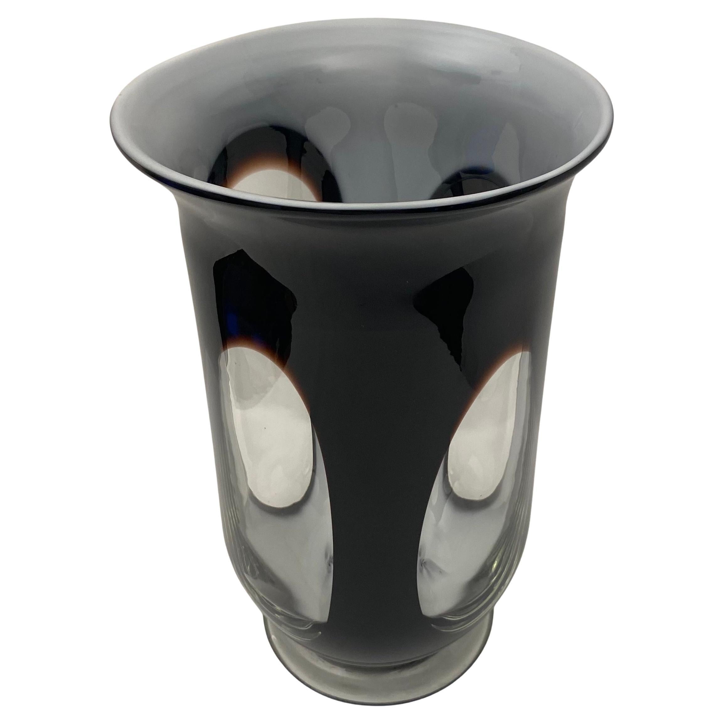 Murano Black and Clear Art Glass Vase For Sale