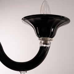 Murano Black and clear glass chandelier 5 lights, Vintage Made in Italy in stock