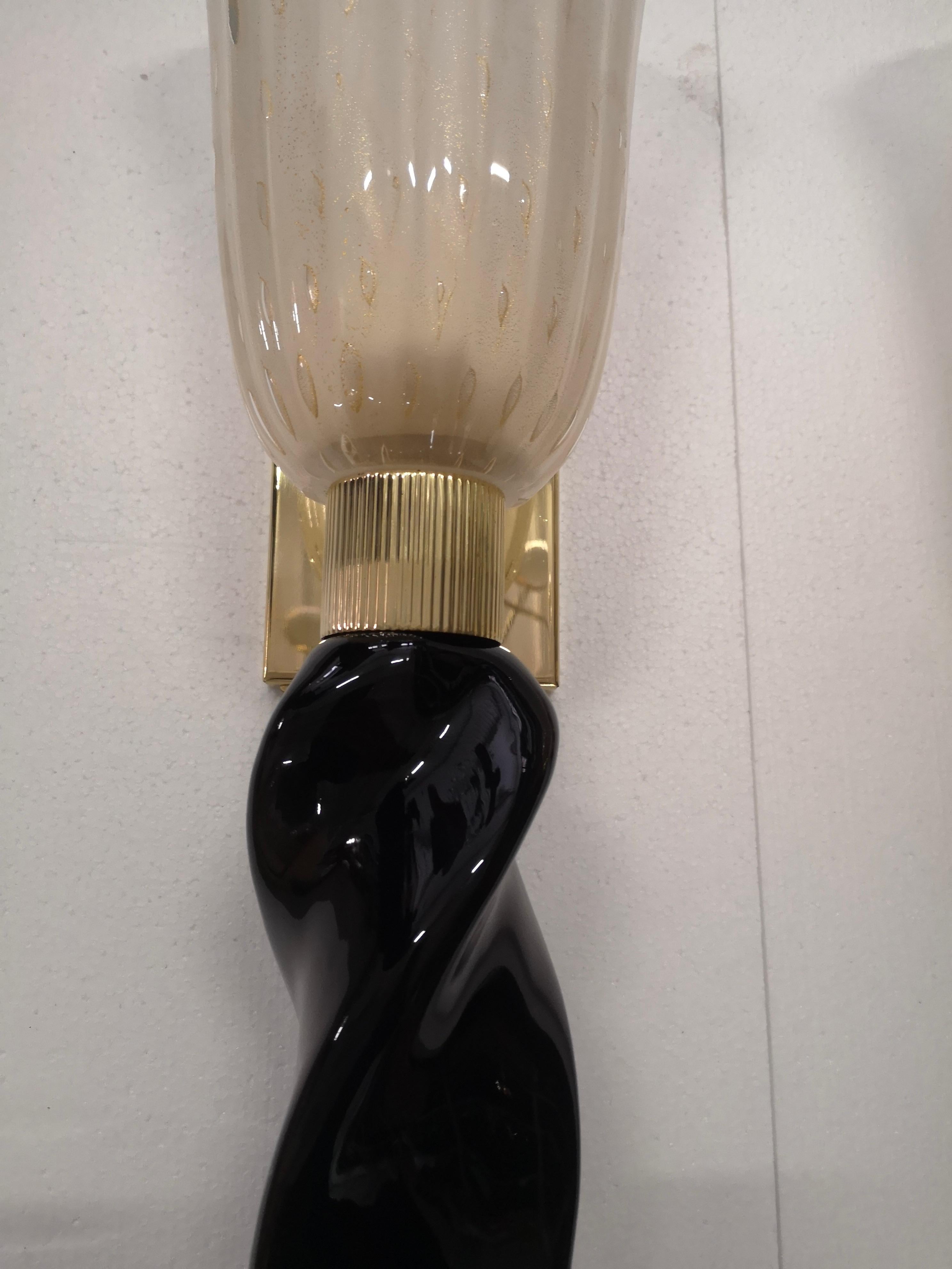 Mid-Century Modern Murano Black and Cream Color Glass Wall Light, 1980 For Sale