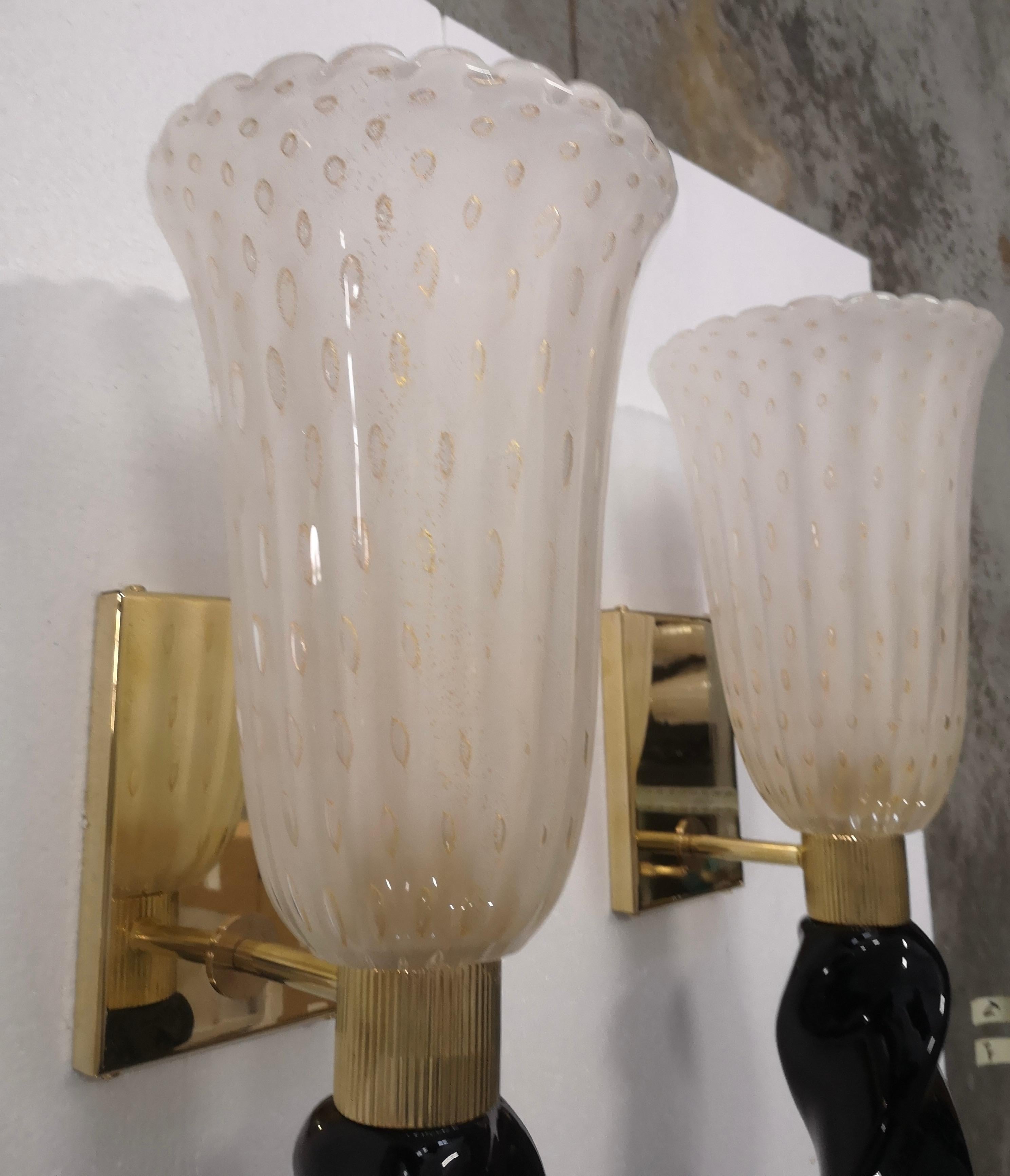 Late 20th Century Murano Black and Cream Color Glass Wall Light, 1980 For Sale