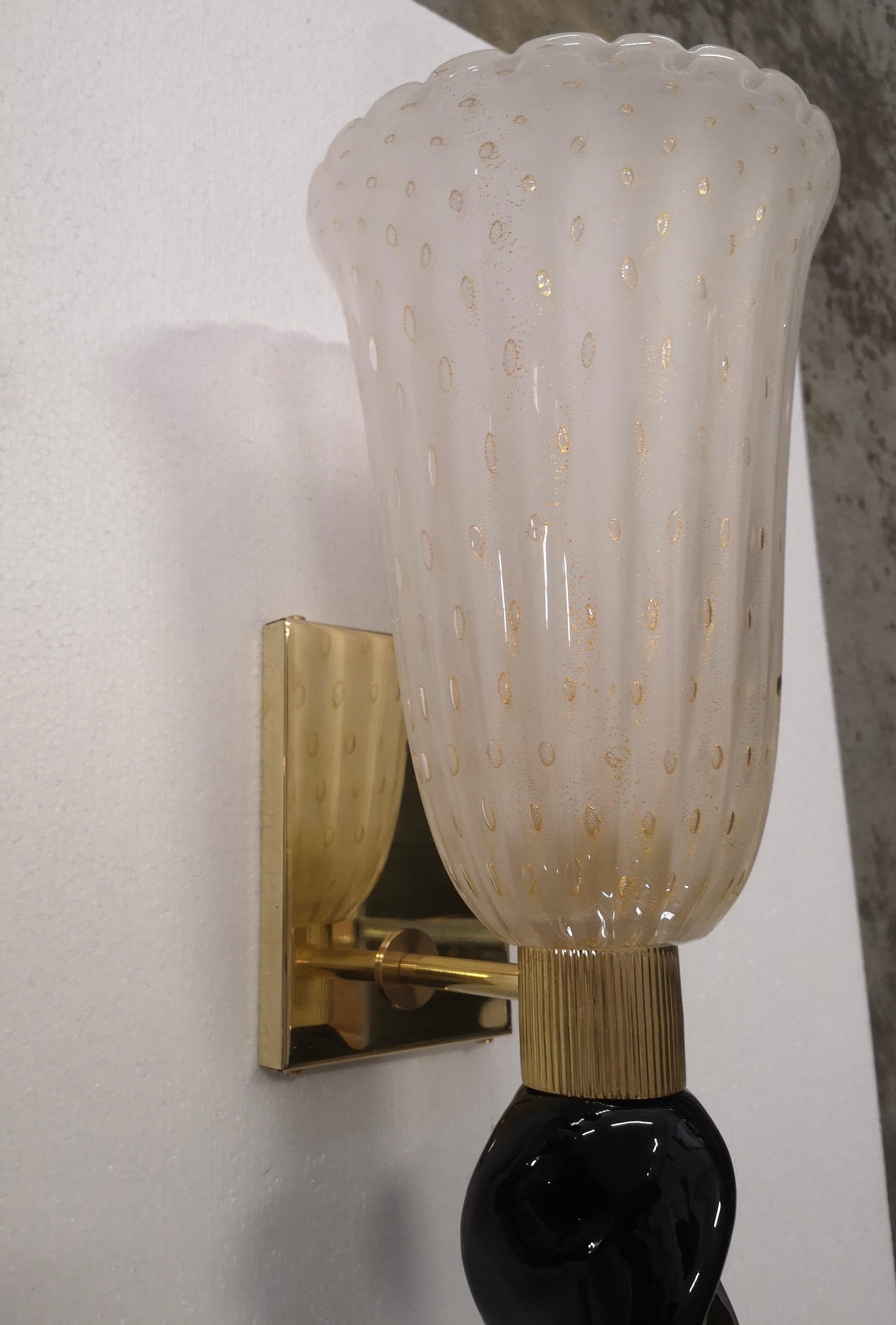 Murano Black and Cream Color Glass Wall Light, 1980 For Sale 1